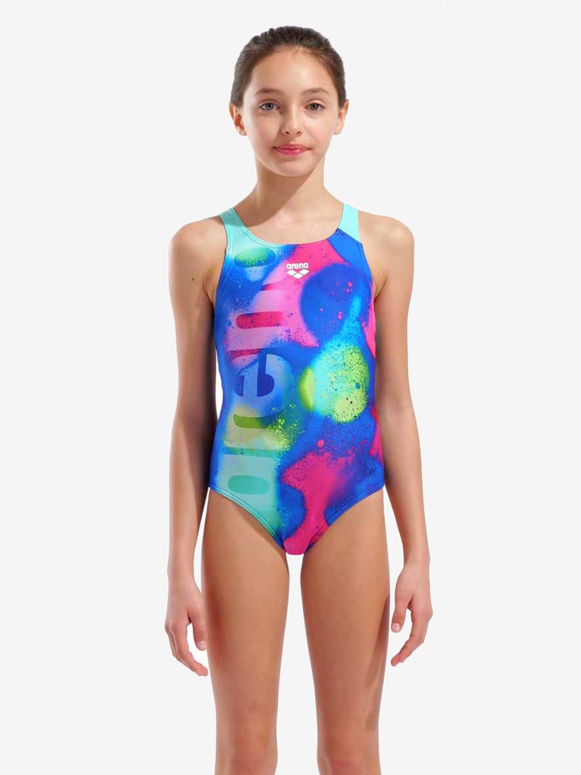 Arena Spray Paint Swim Pro Back Kids Blue Swimsuit