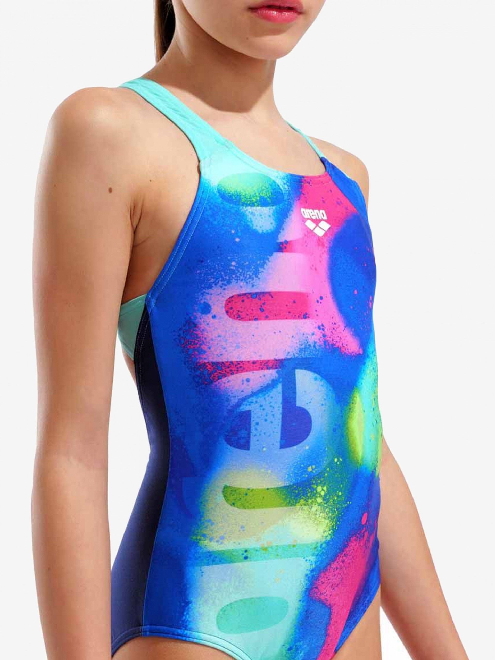 Arena Spray Paint Swim Pro Back Kids Blue Swimsuit