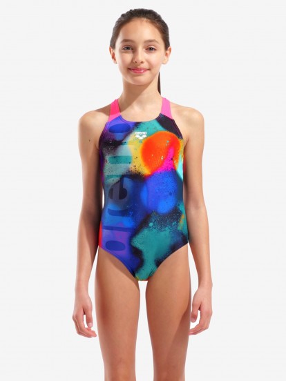 Fato de Banho Arena Spray Paint Swim Pro Back Kids Colorido