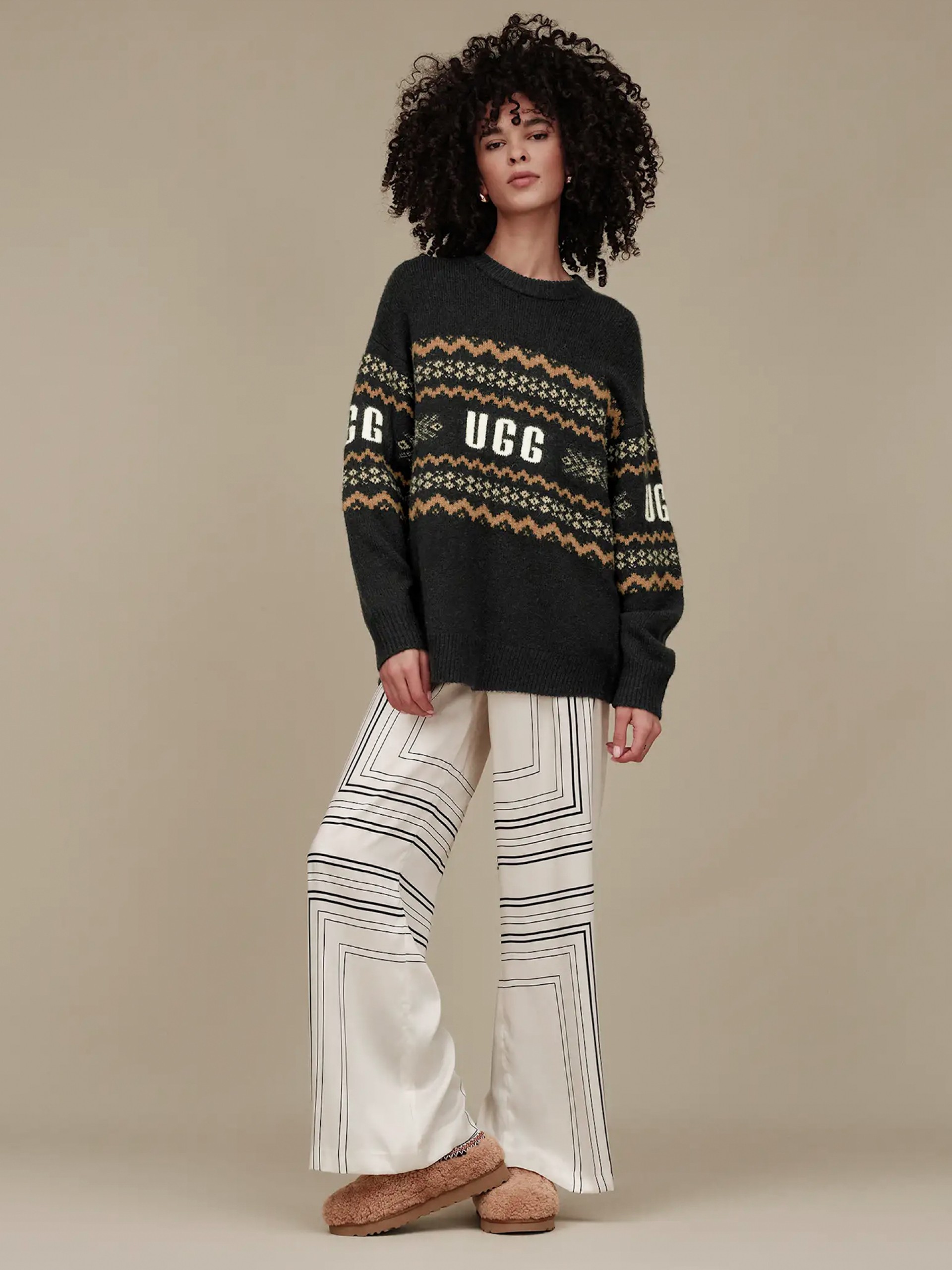 Ugg Tasman Maxi Curly Camel Slippers For Women