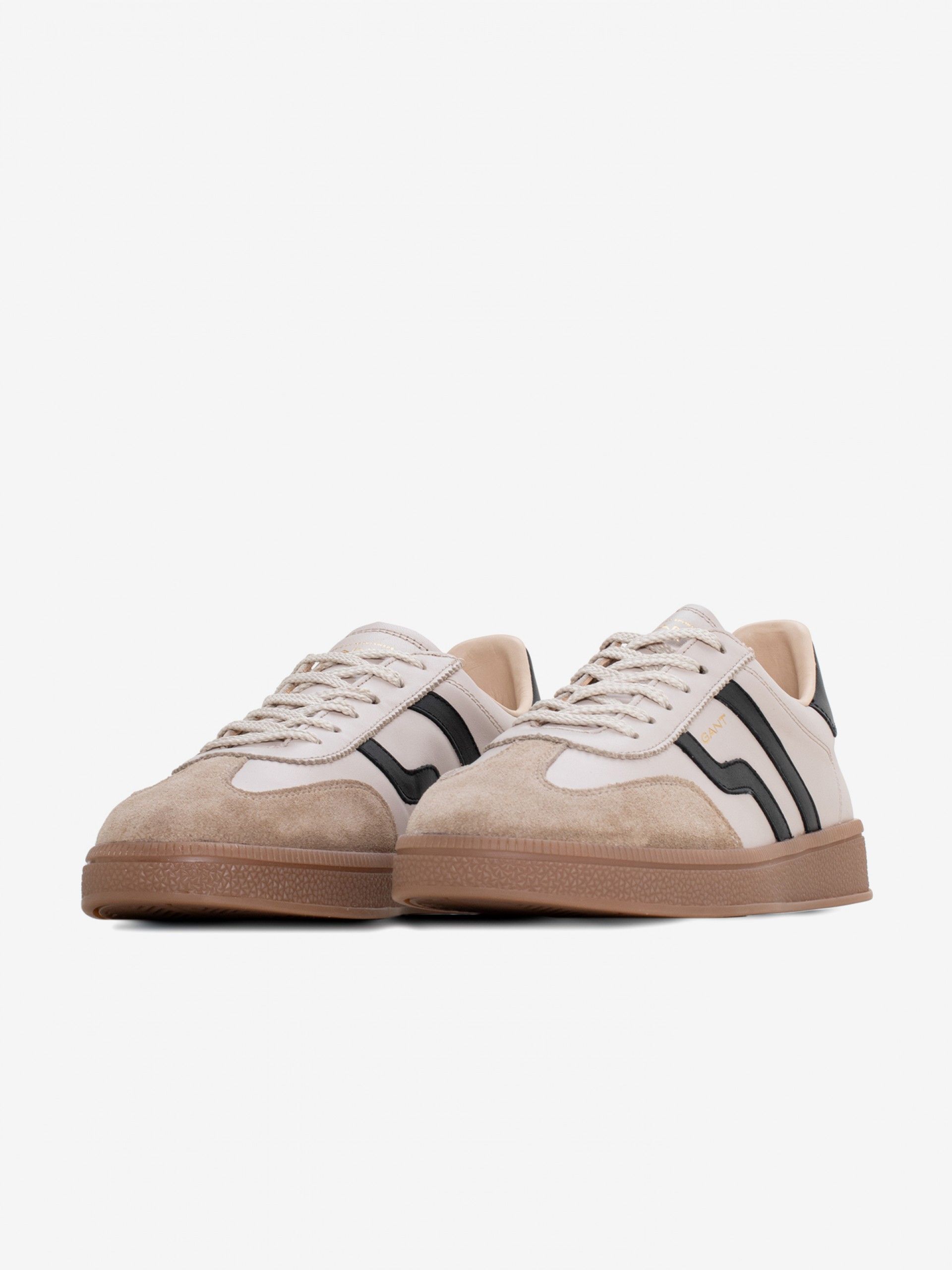 Sapatilhas Gant Cuzima Bege e Pretas Em Pele e Camurça Para Mulher
