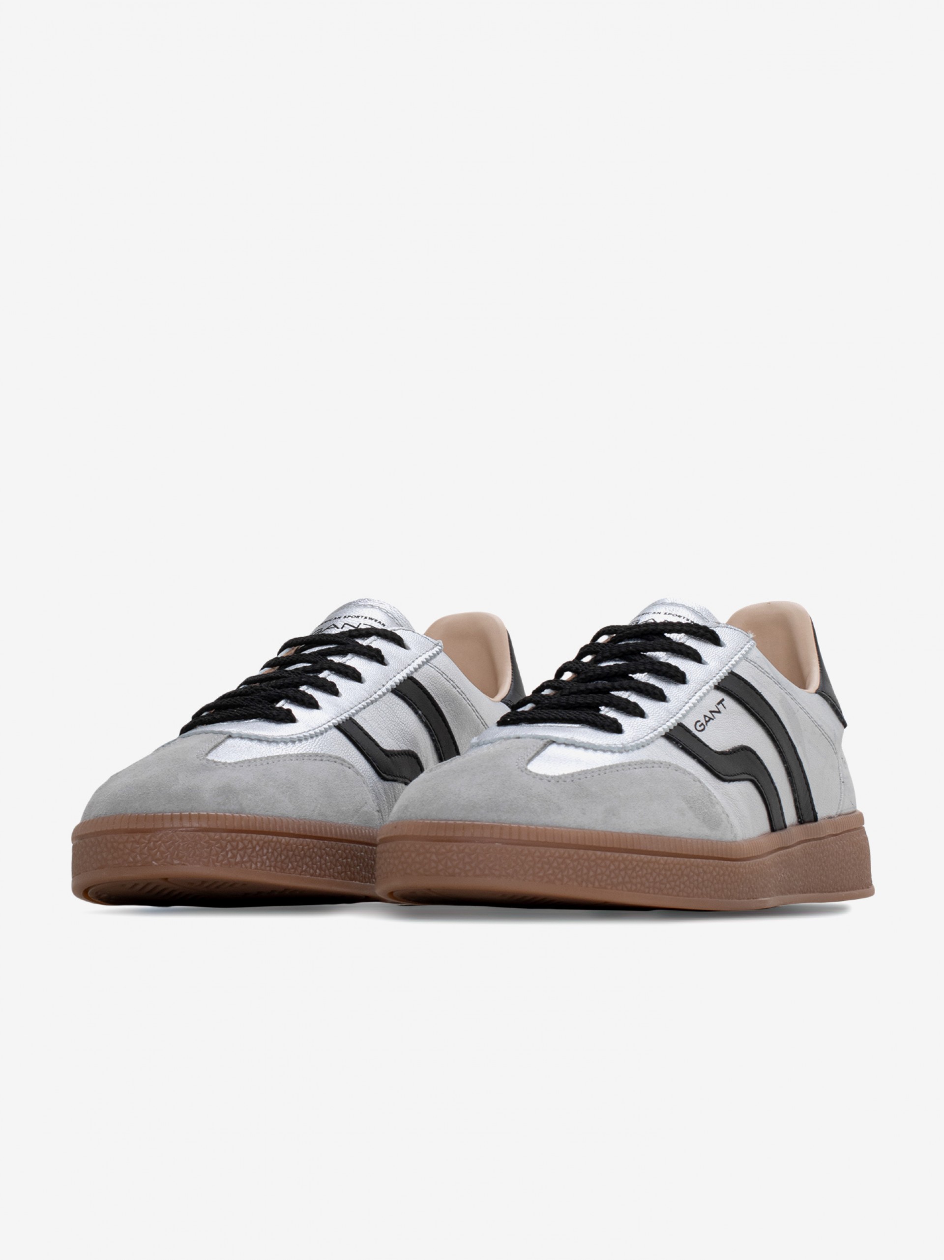 Zapatillas Gant Cuzima Plateadas y Negras De Piel y Gamuza Para Mujer