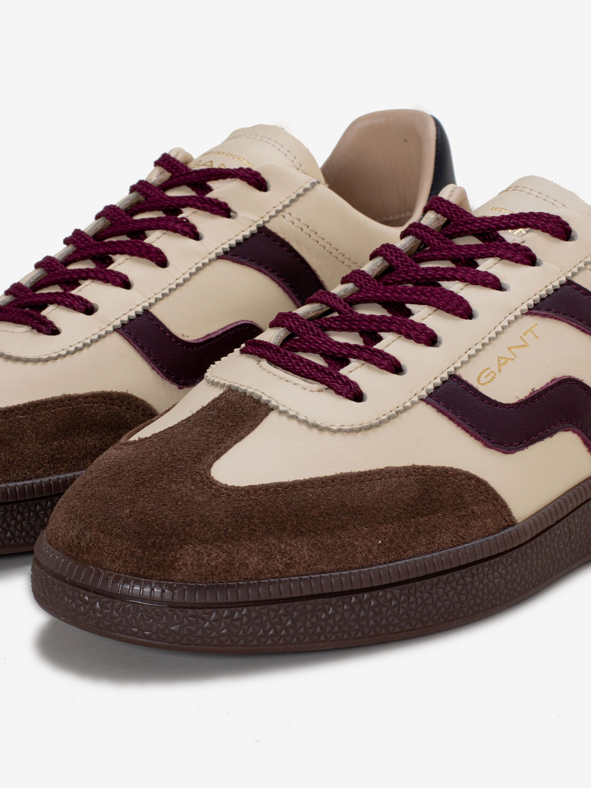 Zapatillas Gant Cuzmo Beige y Burdeos De Piel y Gamuza Para Hombre