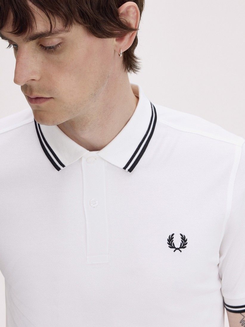 Polo Fred Perry M3600 Twin Tipped Branco e Preto