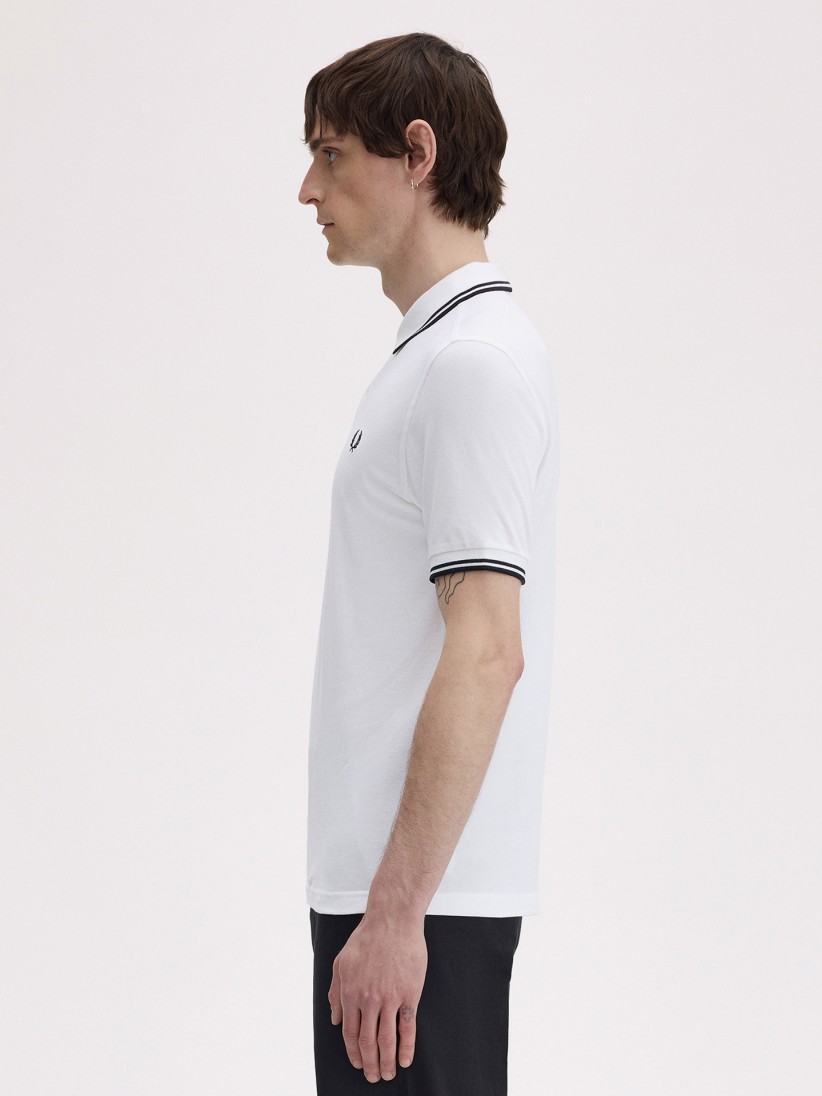 Polo Fred Perry M3600 Twin Tipped Branco e Preto