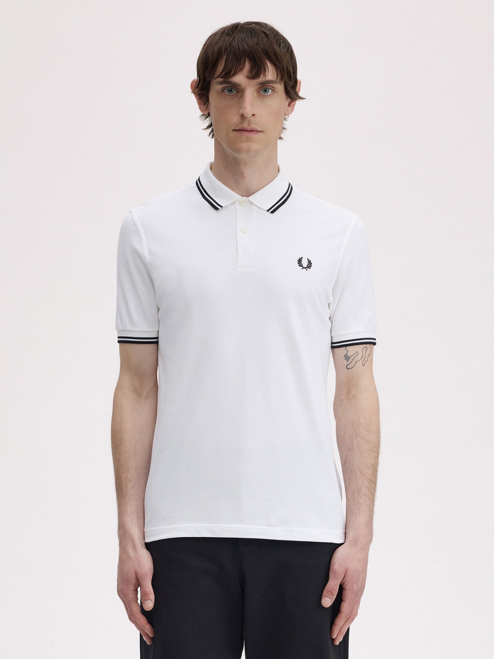 Fred Perry M3600 Twin Tipped White and Black Polo Shirt