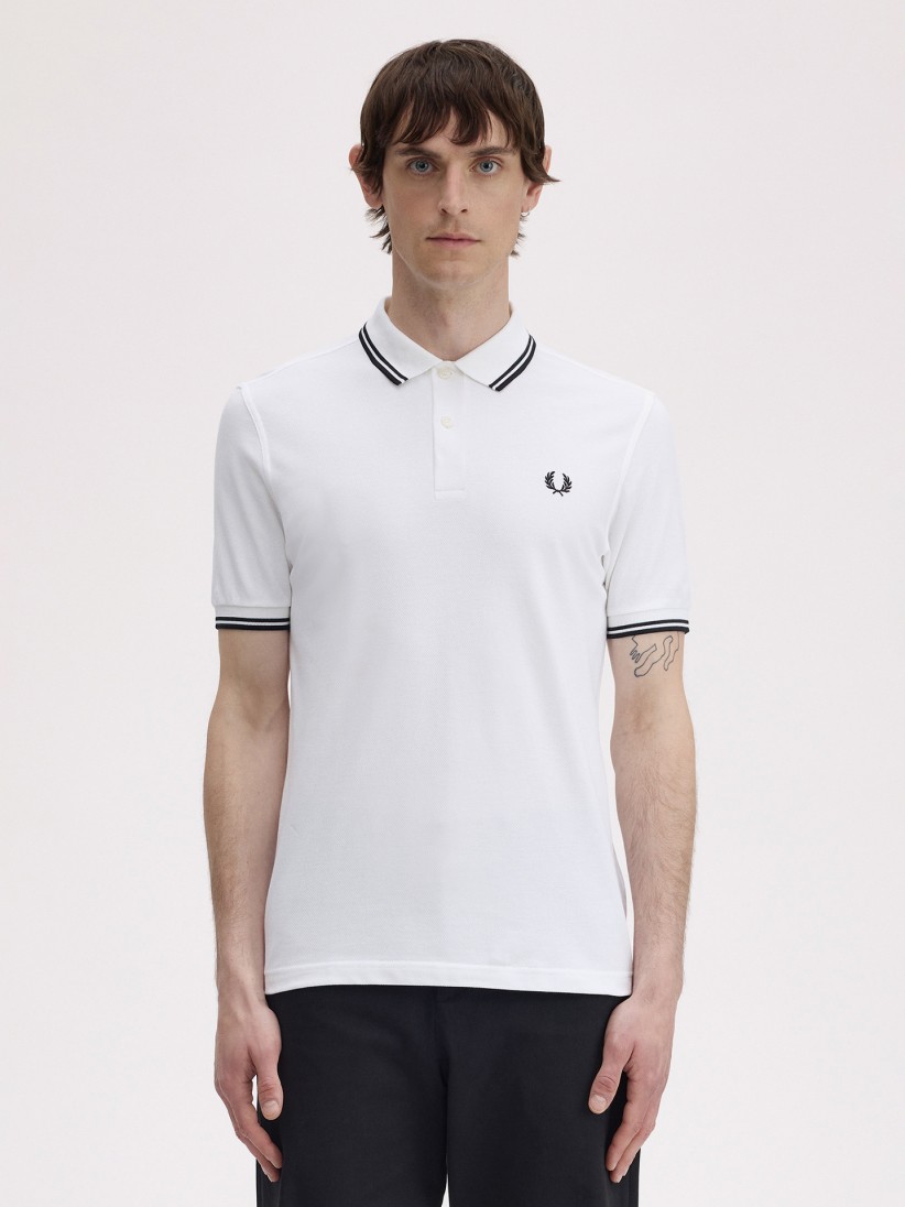Polo Fred Perry M3600 Twin Tipped Branco e Preto