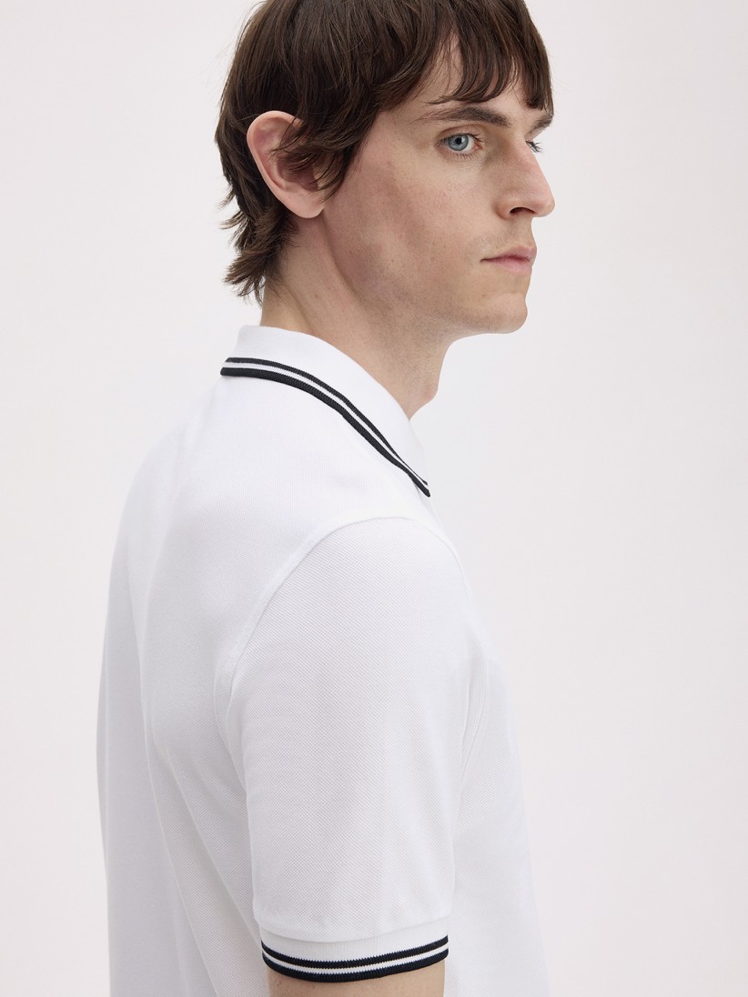Polo Fred Perry M3600 Twin Tipped Branco e Preto