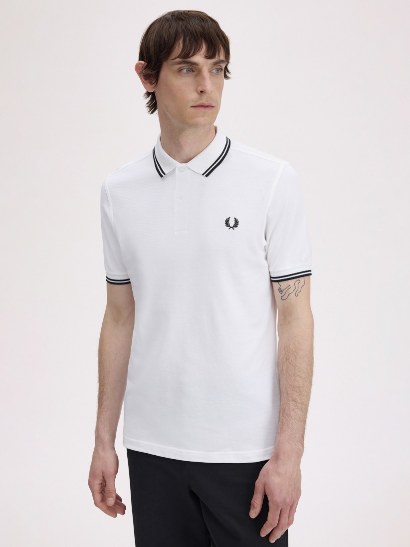 Polo Fred Perry M3600 Twin Tipped Branco e Preto