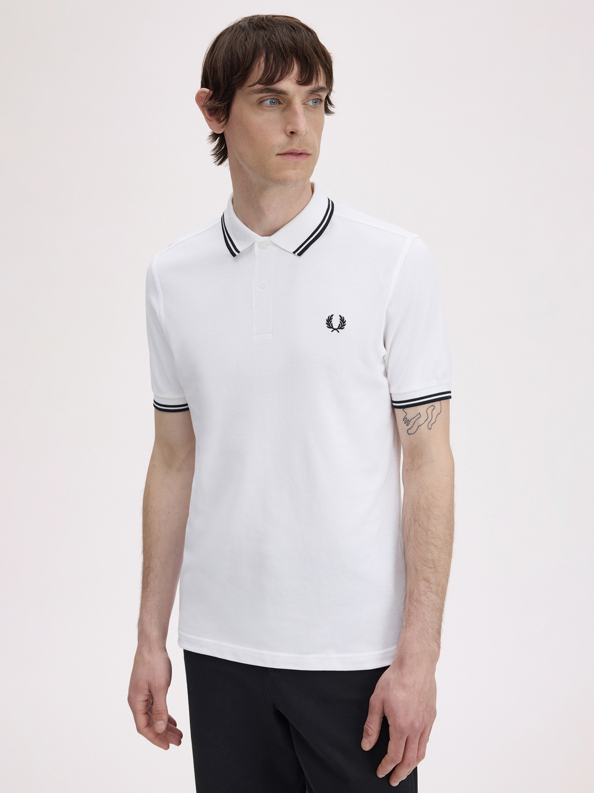 Fred Perry M3600 Twin Tipped White and Black Polo Shirt