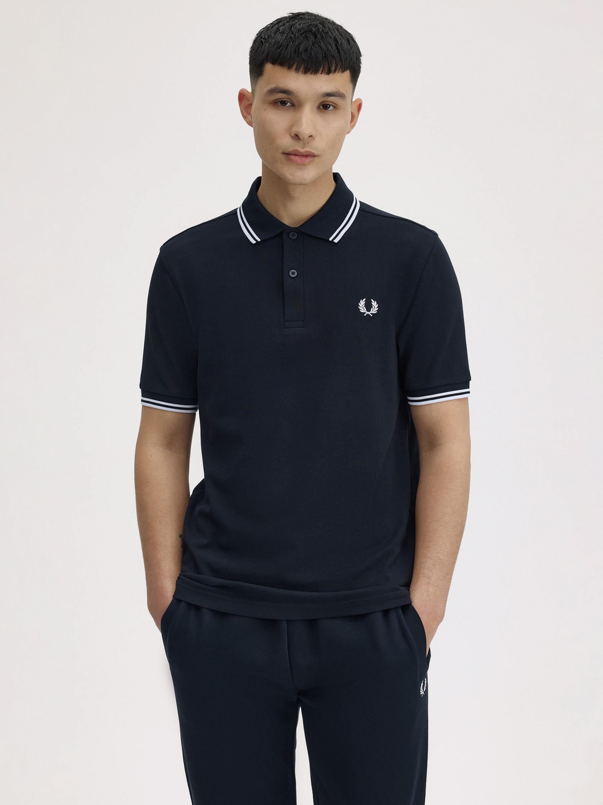 Fred Perry M3600 Twin Tipped Blue and White Polo Shirt