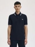 Polo Fred Perry M3600 Twin Tipped Azul e Branco