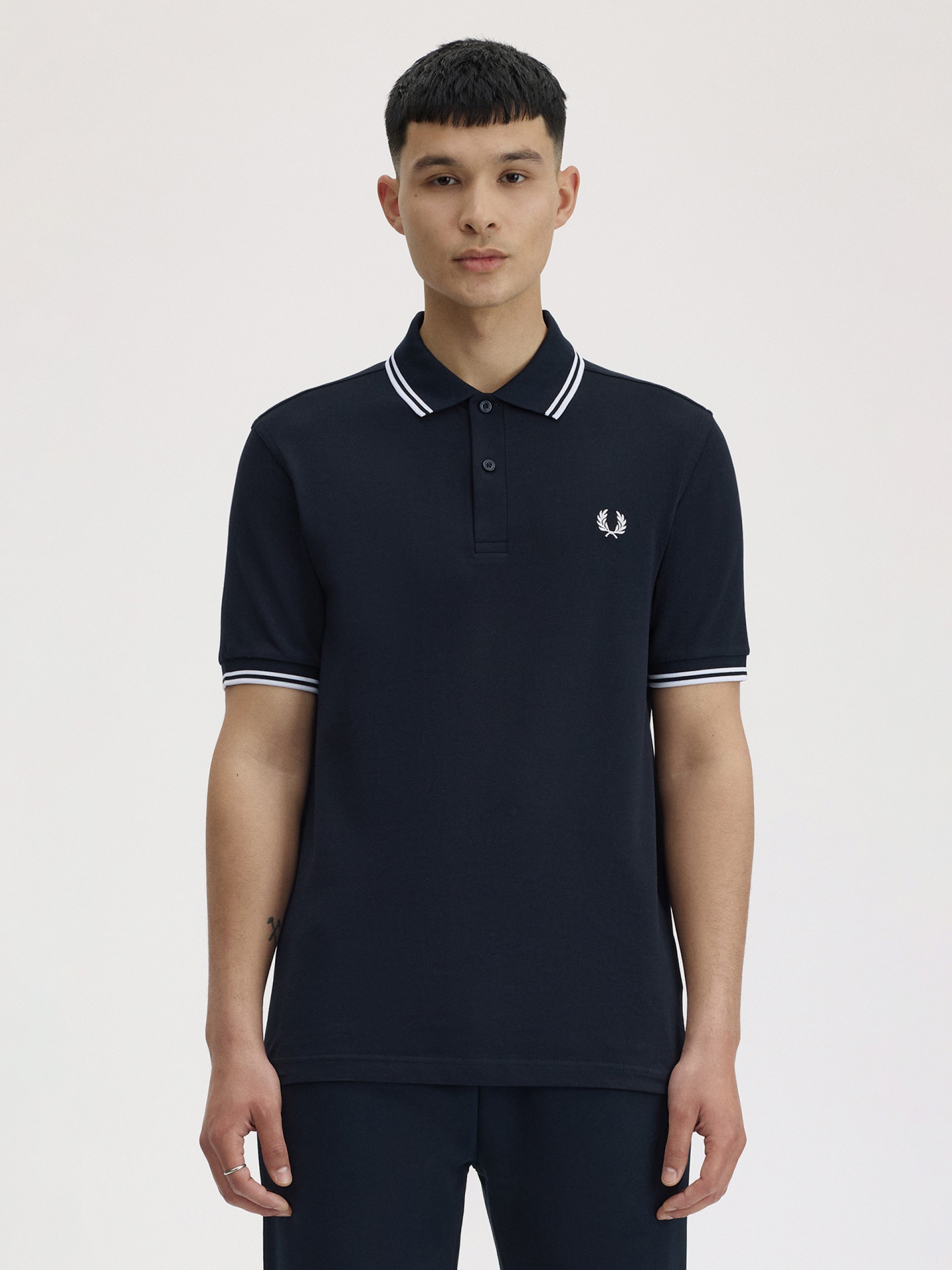 Fred Perry M3600 Twin Tipped Blue and White Polo Shirt