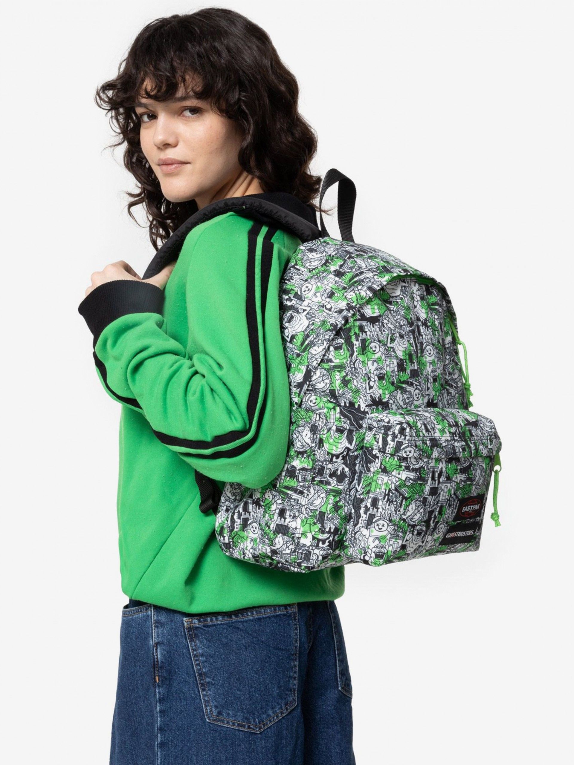 Mochila Escolar Eastpak Day Pak'R Ghostbusters Doodle Verde e Branca