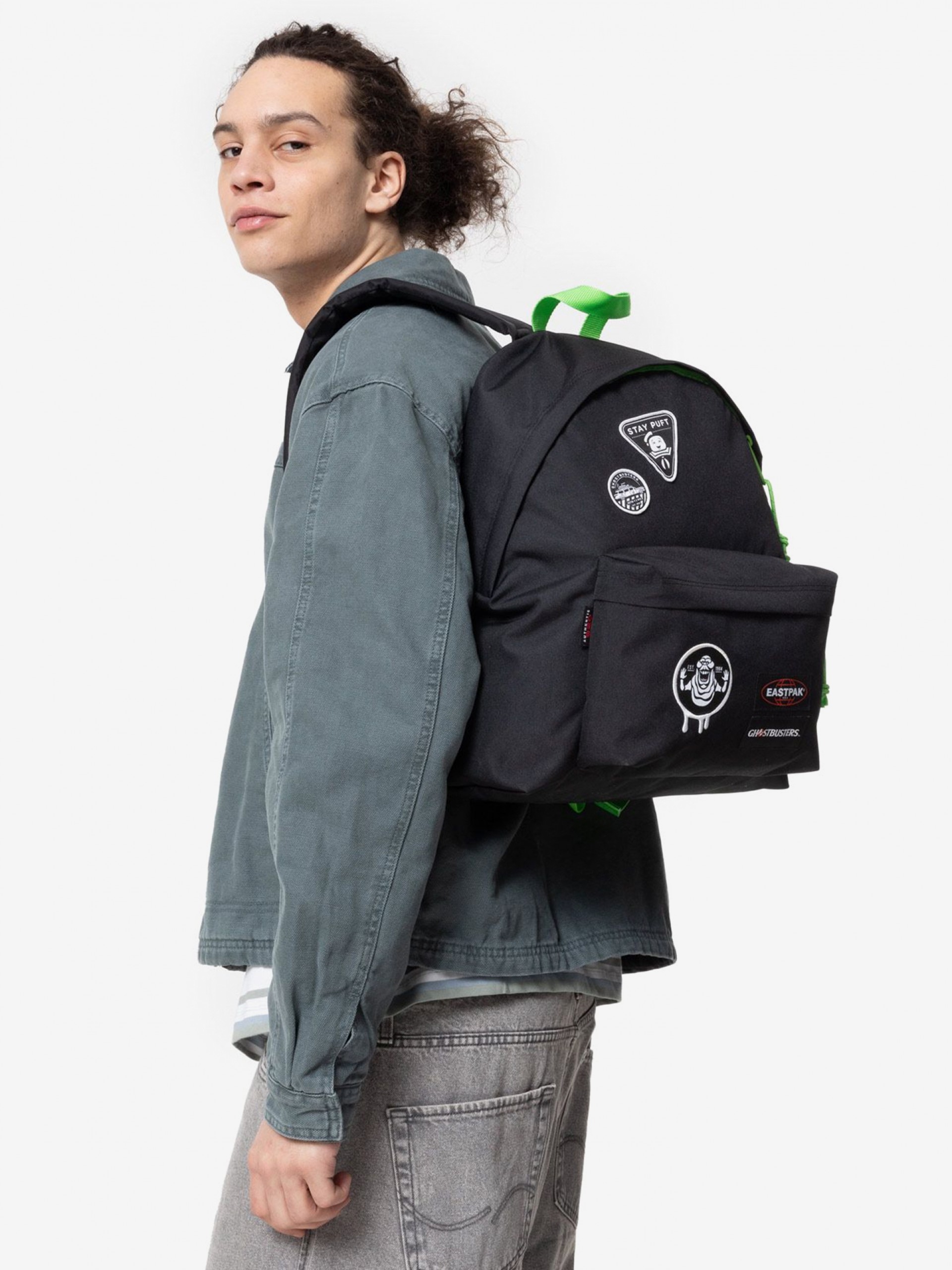 Mochila Escolar Eastpak Padded Pak'R Ghostbusters Patches Preta e Verde