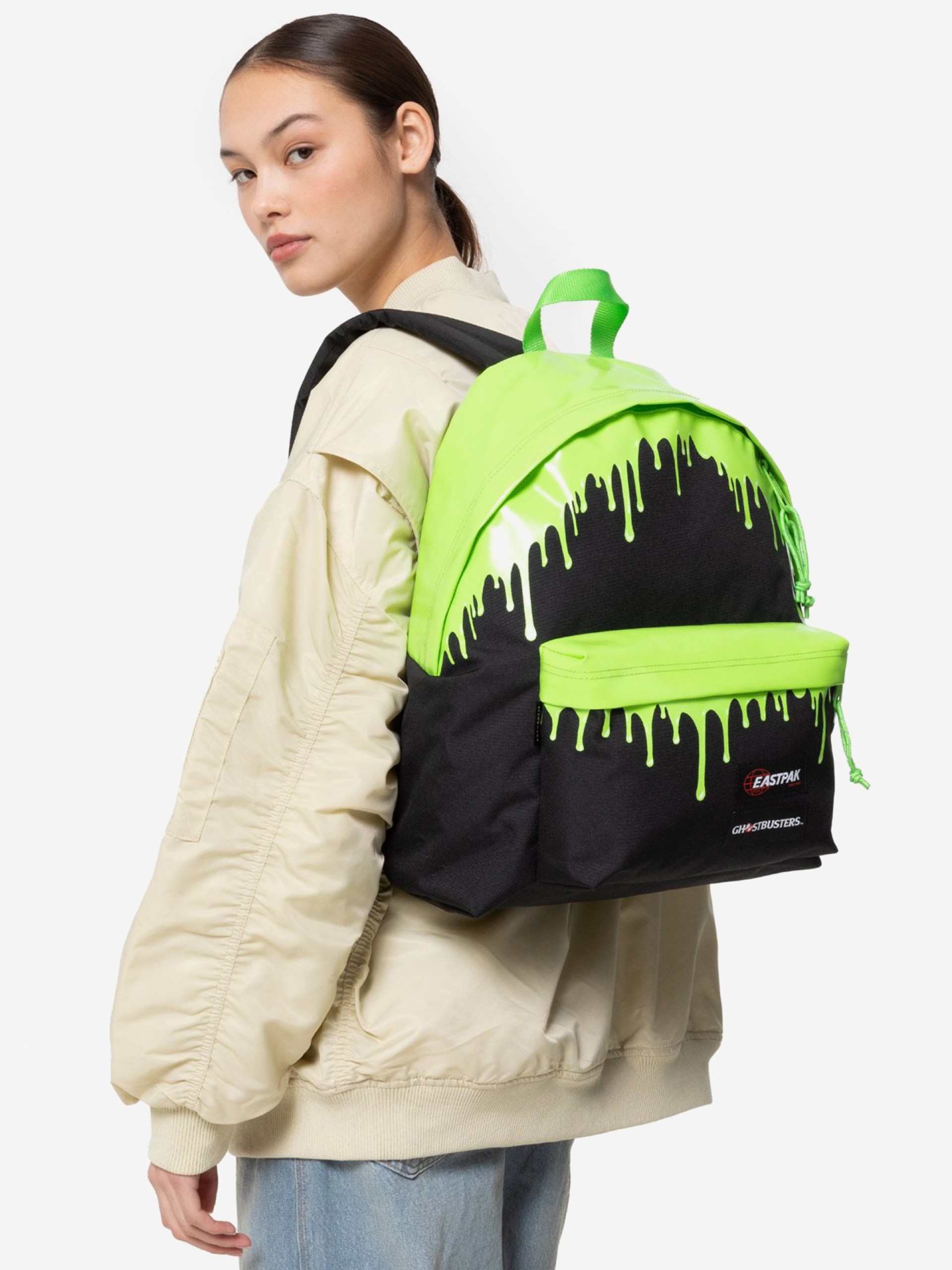 Mochila Escolar Eastpak Padded Pak'R Ghostbusters Slimmer Negra y Verde