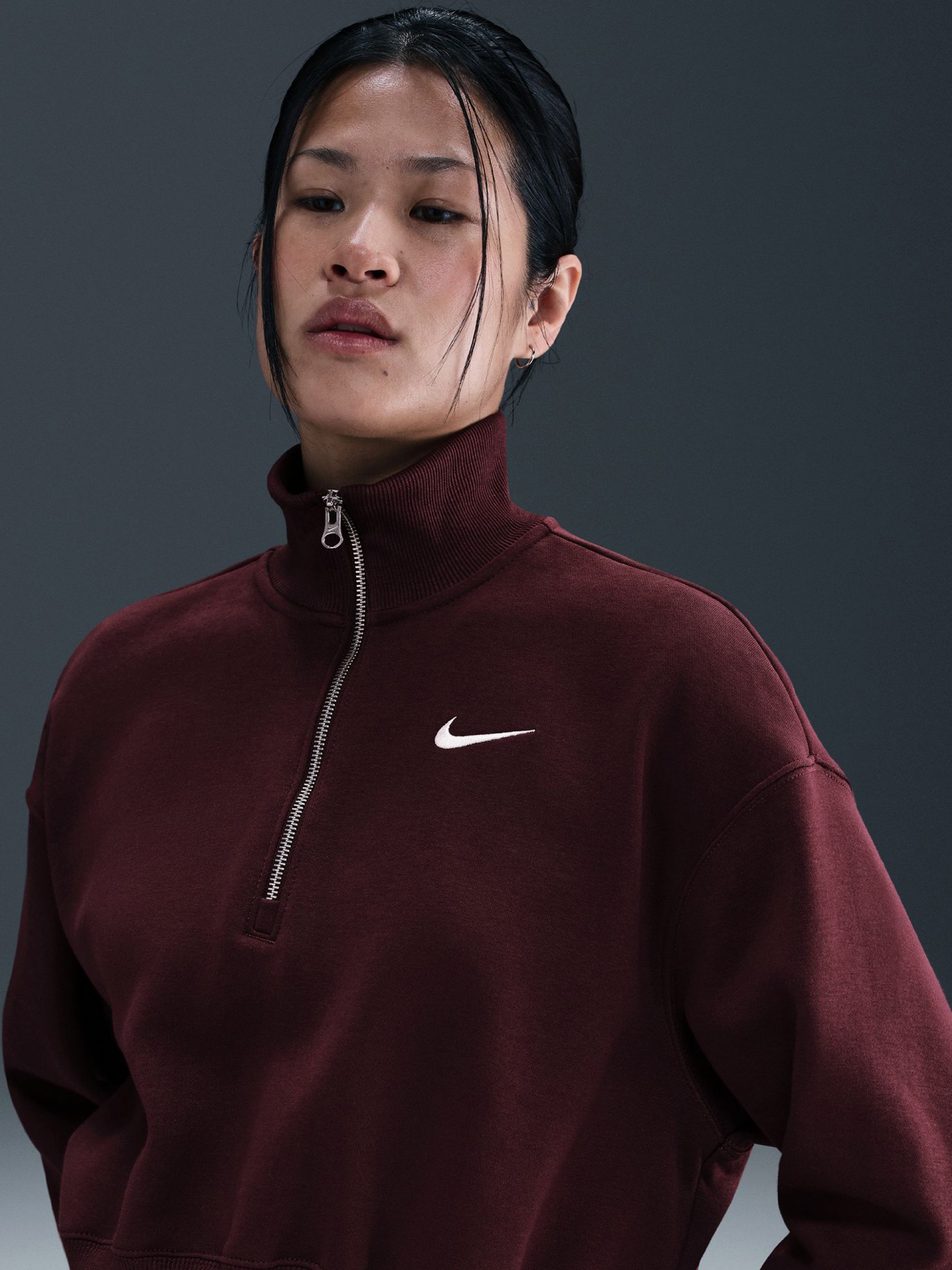 Camisola com Fecho Nike Sportswear Phoenix Fleece Crop Bordeaux Para Mulher