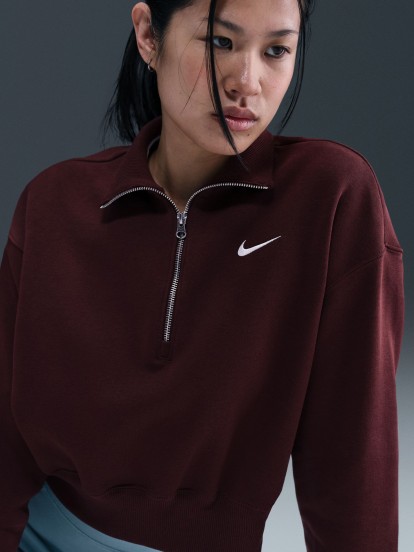 Sudadera con Cremallera Nike Sportswear Phoenix Fleece Crop Burdeos Para Mujer