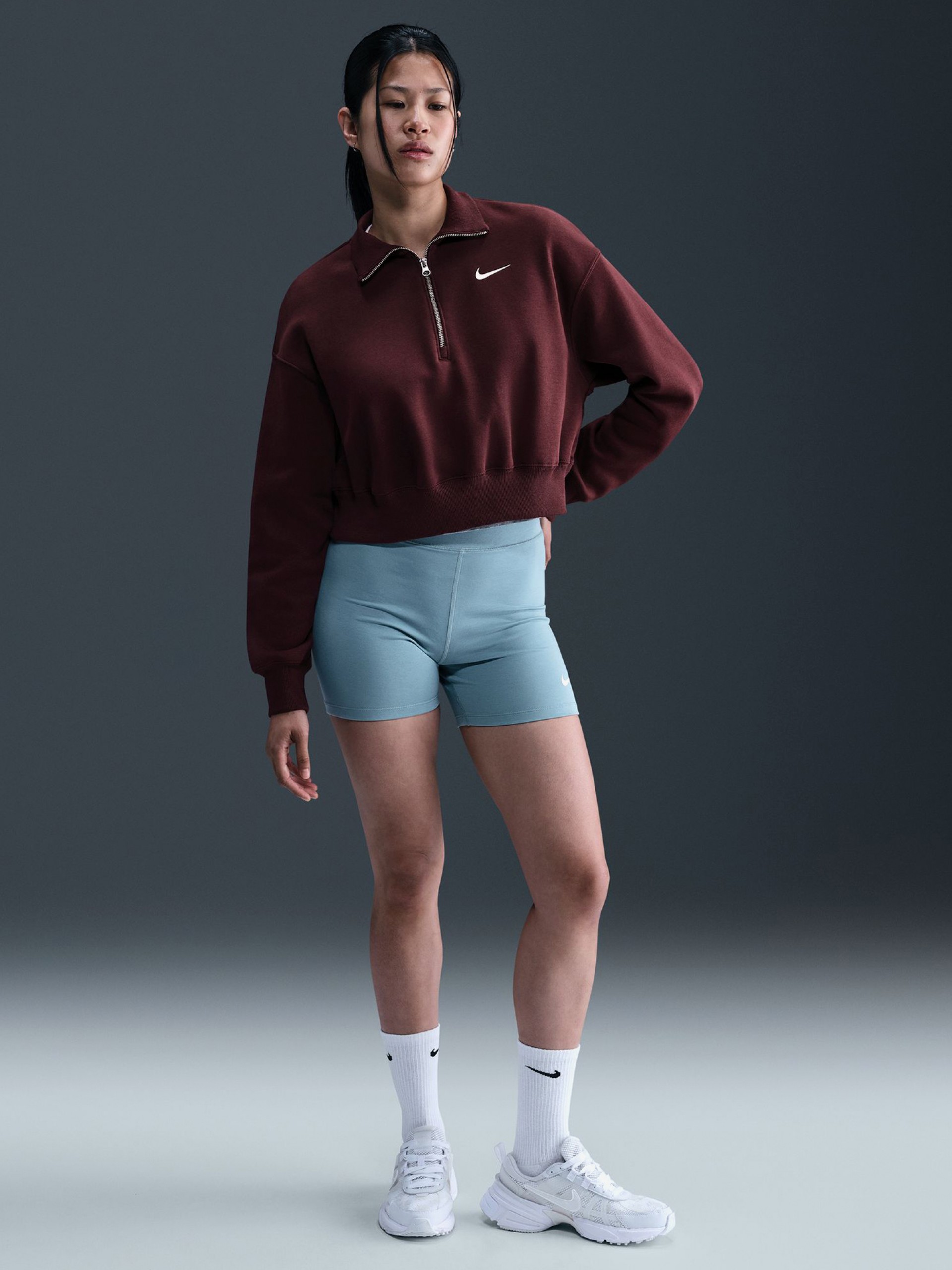 Nike Sportswear Phoenix Fleece Crop Burgundy Zip Sweater For Women