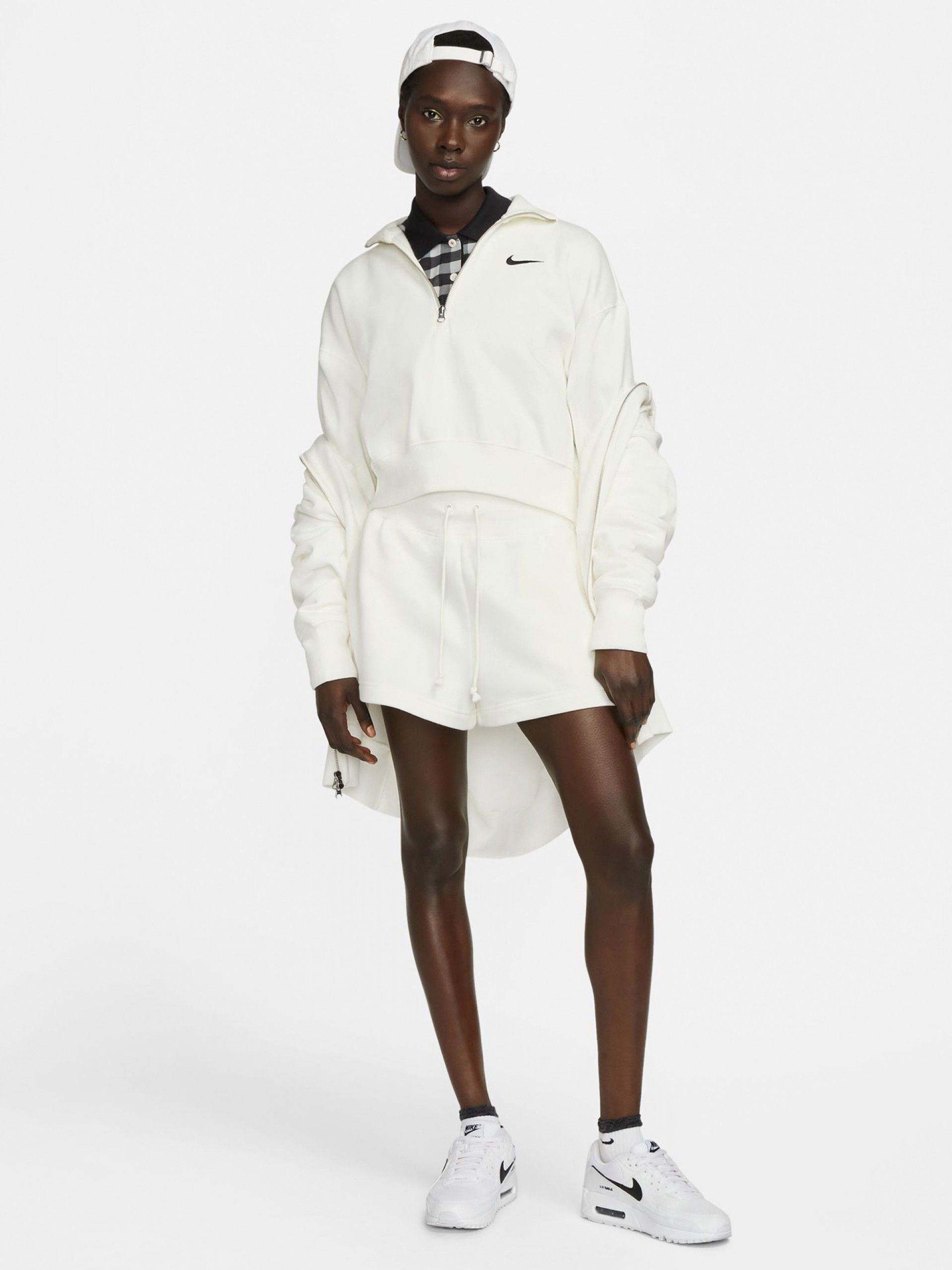 Camisola com Fecho Nike Sportswear Phoenix Fleece Crop Branca Para Mulher