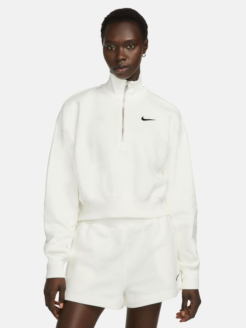 Sudadera con Cremallera Nike Sportswear Phoenix Fleece Crop Blanca Para Mujer