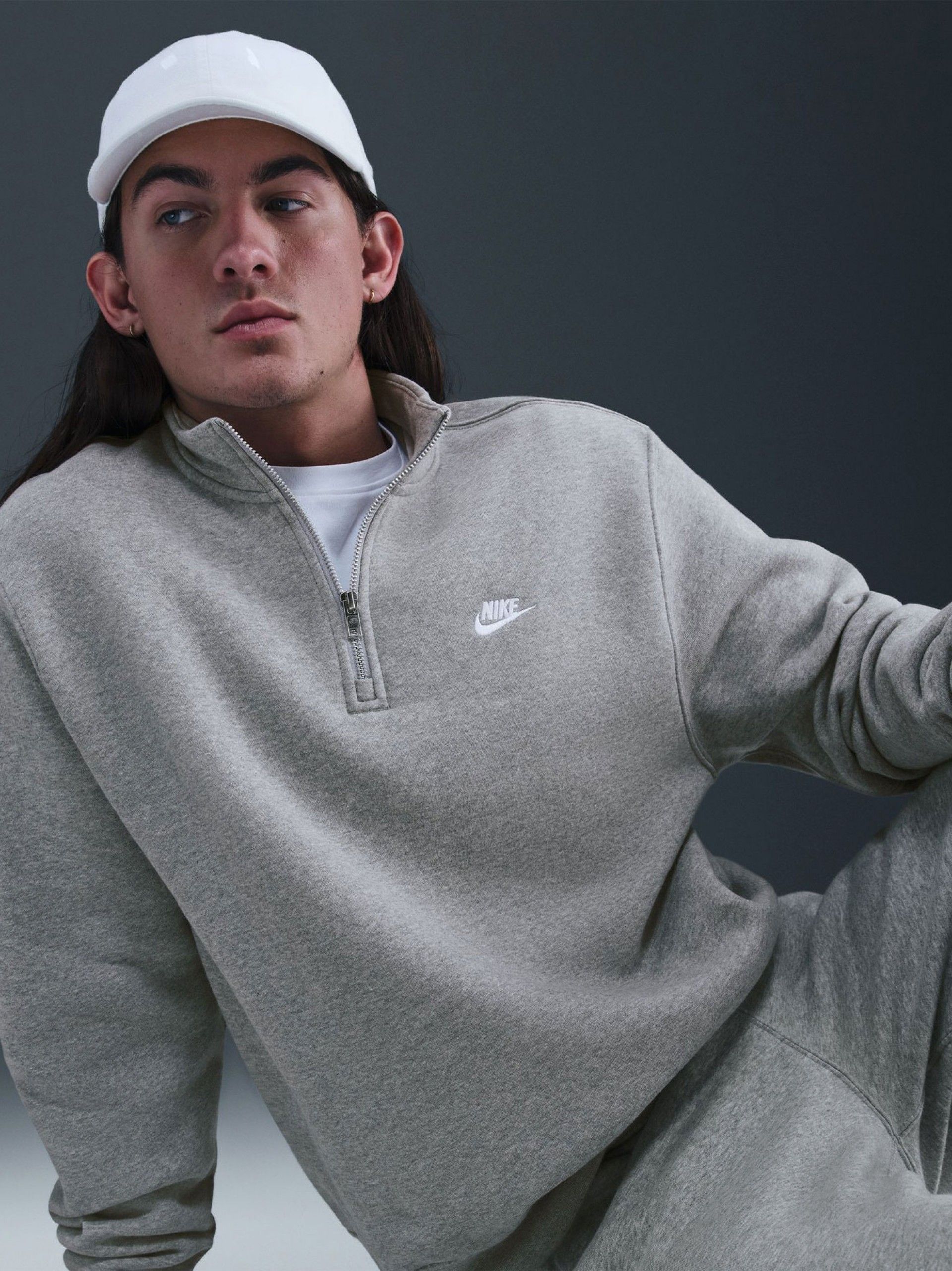 Nike Sportswear Club Fleece Grey Zip Sweater For Men