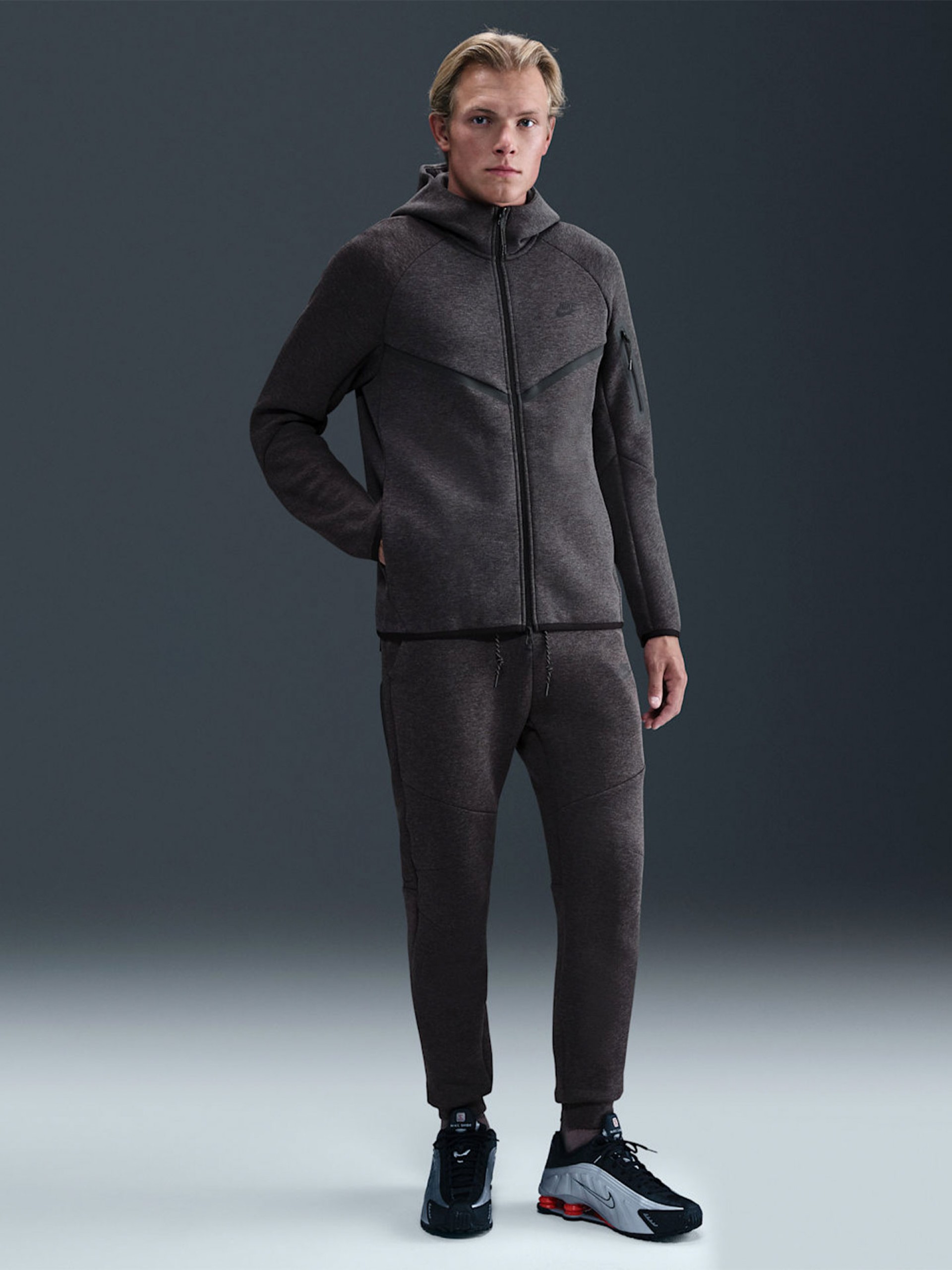 Casaco com Capuz Nike Tech Fleece Windrunner Cinzento e Preto Para Homem