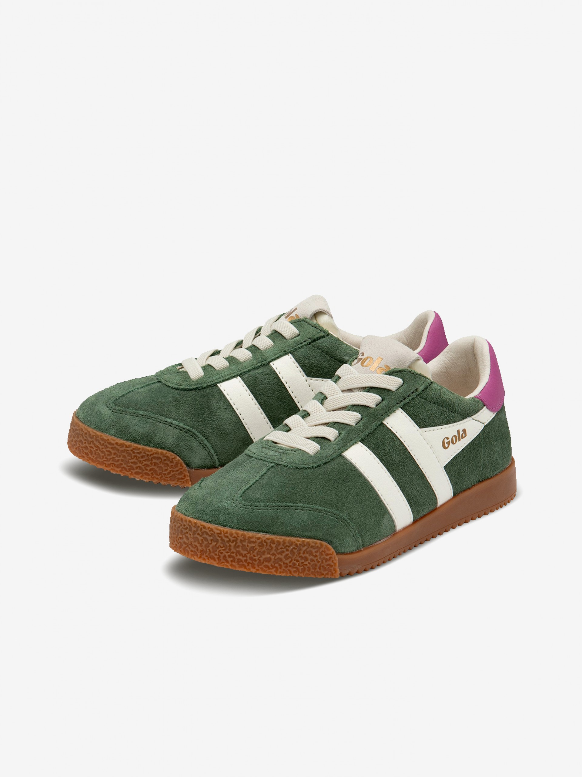 Gola Elan Green and White Suede Sneakers For Children