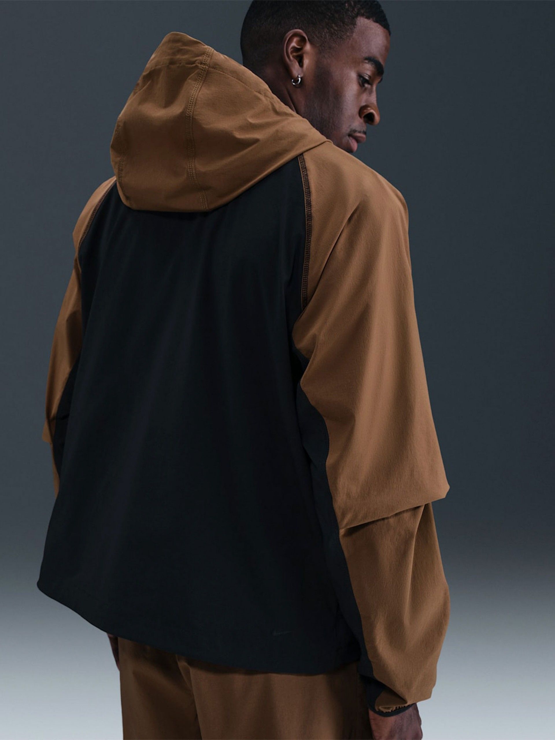 Nike Tech Woven Camel and Black Hooded Windbreaker Jacket For Men