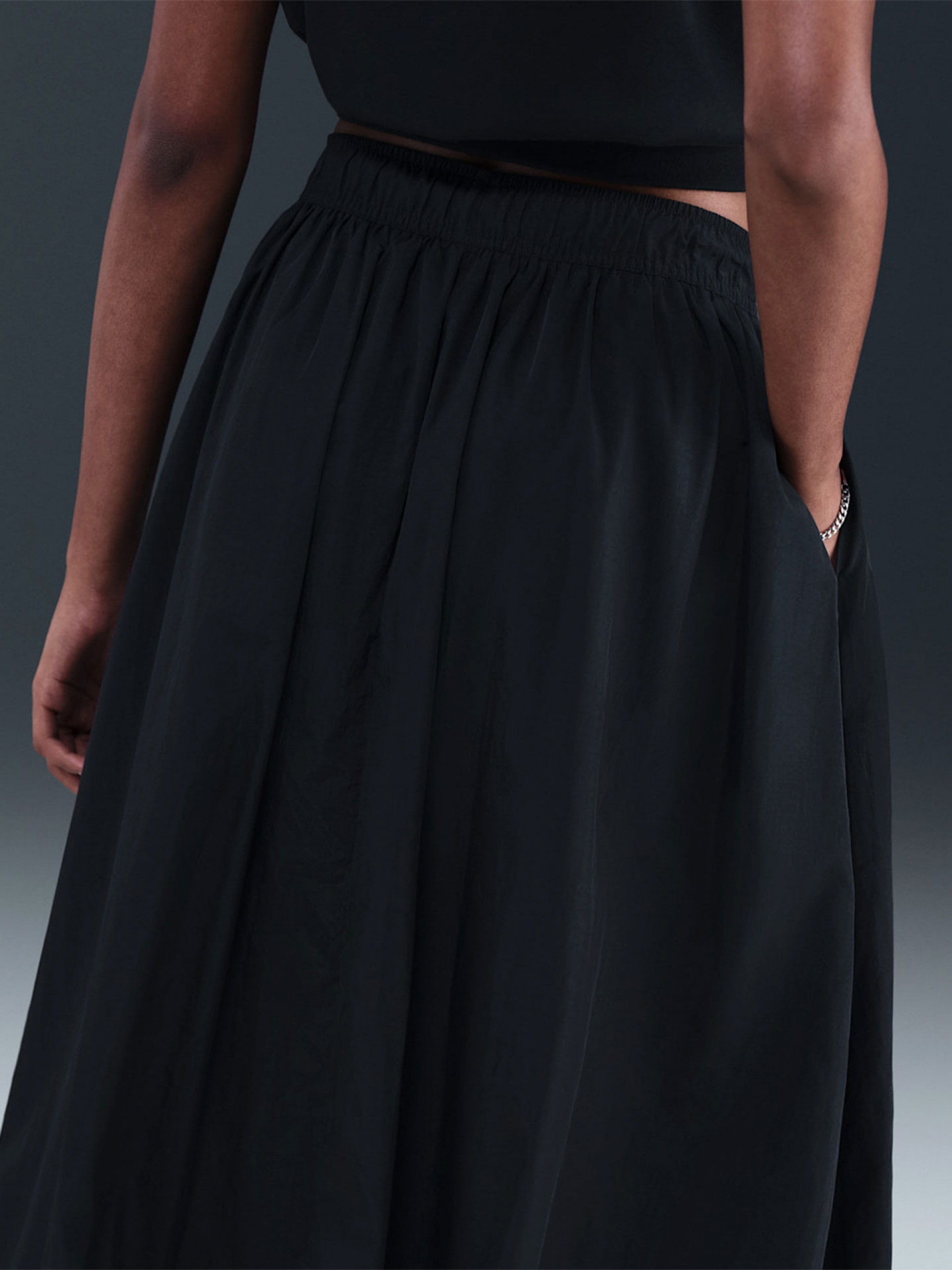 Nike Sportswear Windrunner High Rise Nylon Black Skirt For Women