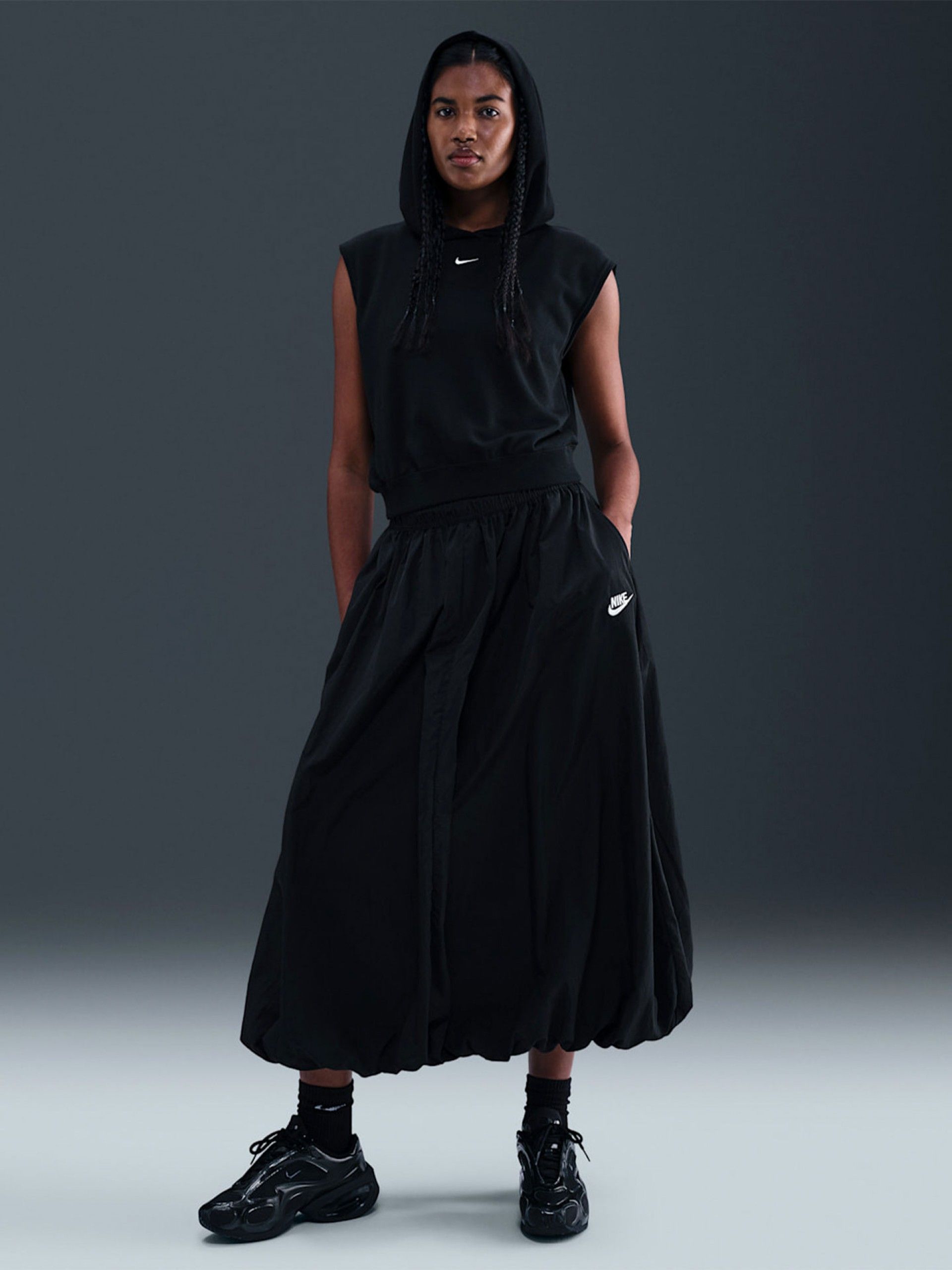 Nike Sportswear Windrunner High Rise Nylon Black Skirt For Women