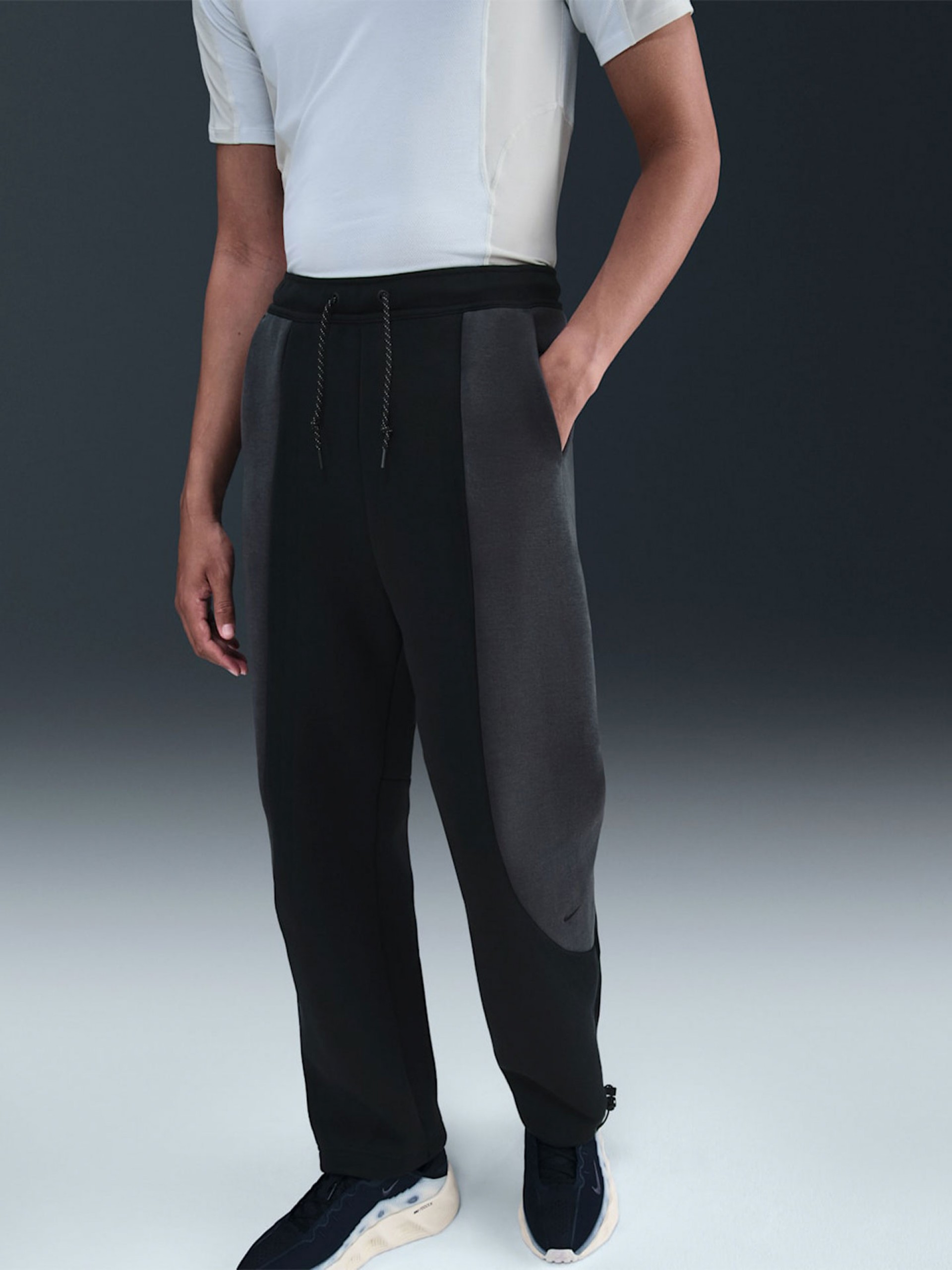 Pantalones Nike Tech Fleece Colour-Block Open-Hem Negros y Grises Para Hombre