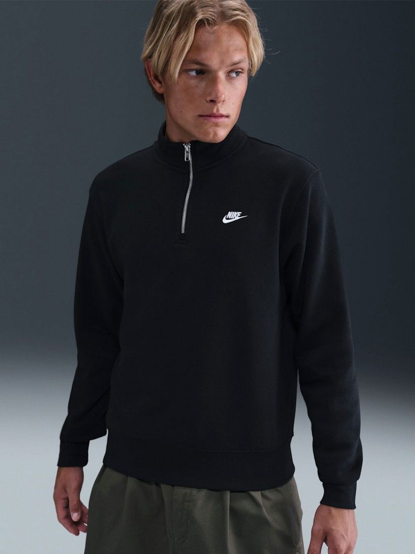 Camisola com Fecho Nike Sportswear Club Fleece Preta Para Homem