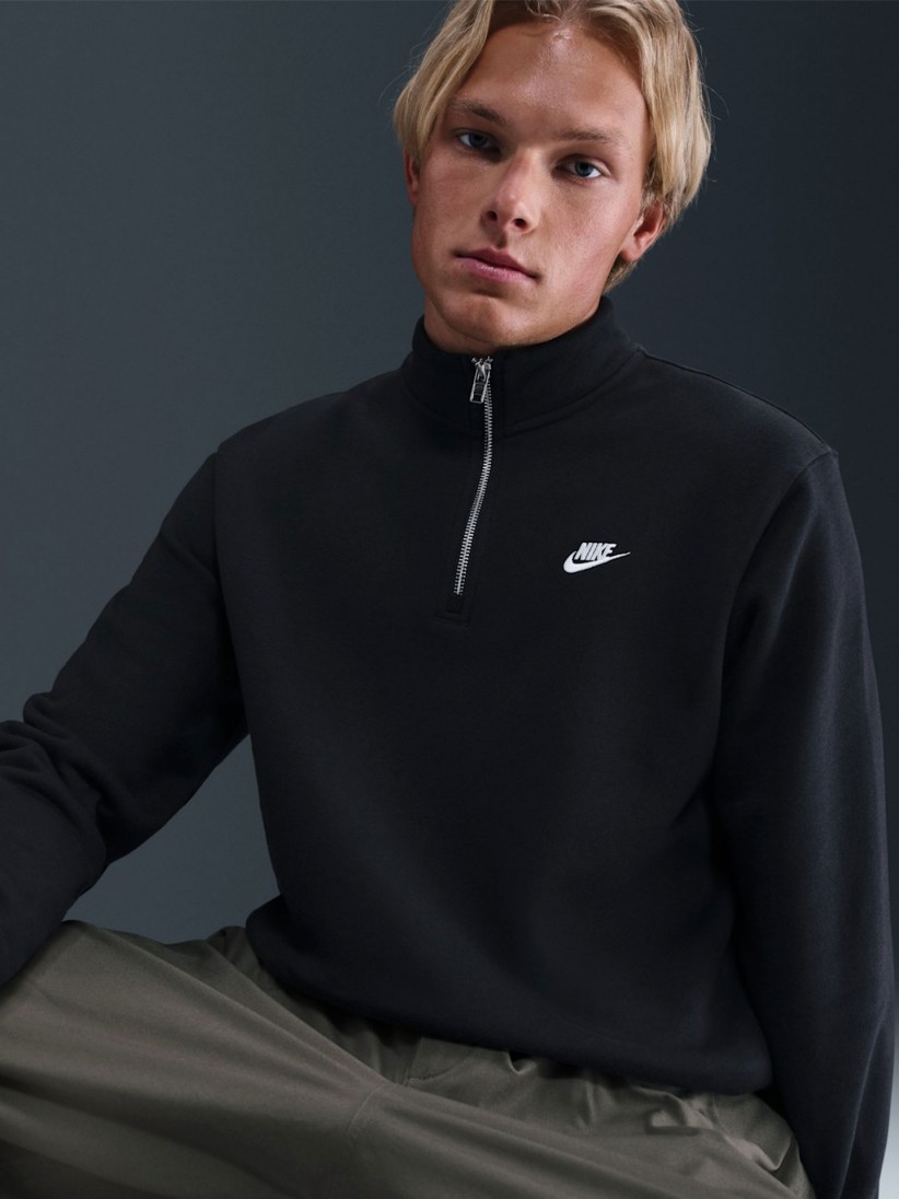 Camisola com Fecho Nike Sportswear Club Fleece Preta Para Homem