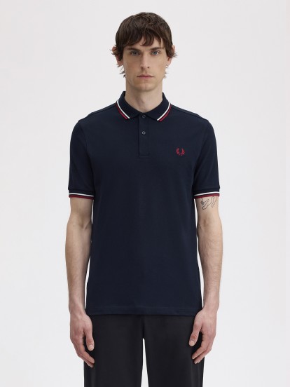 Fred Perry M3600 Twin Tipped Blue and Red Polo Shirt