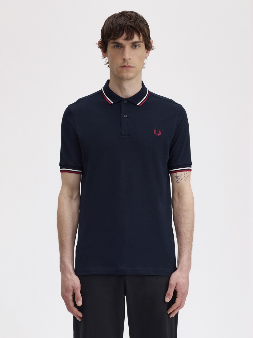 Fred Perry M3600 Twin Tipped Blue and Red Polo Shirt