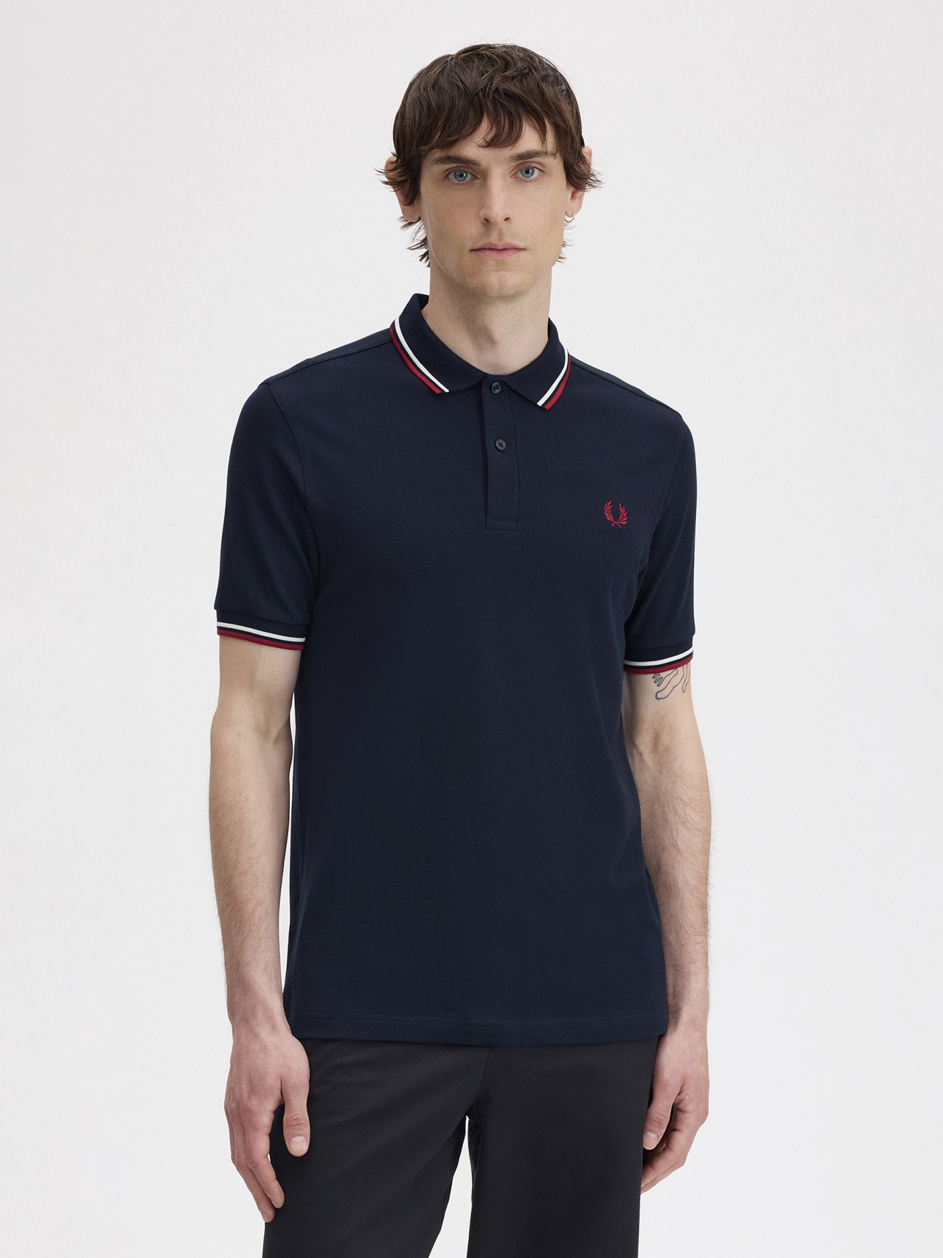 Polo Fred Perry M3600 Twin Tipped Azul y Rojo