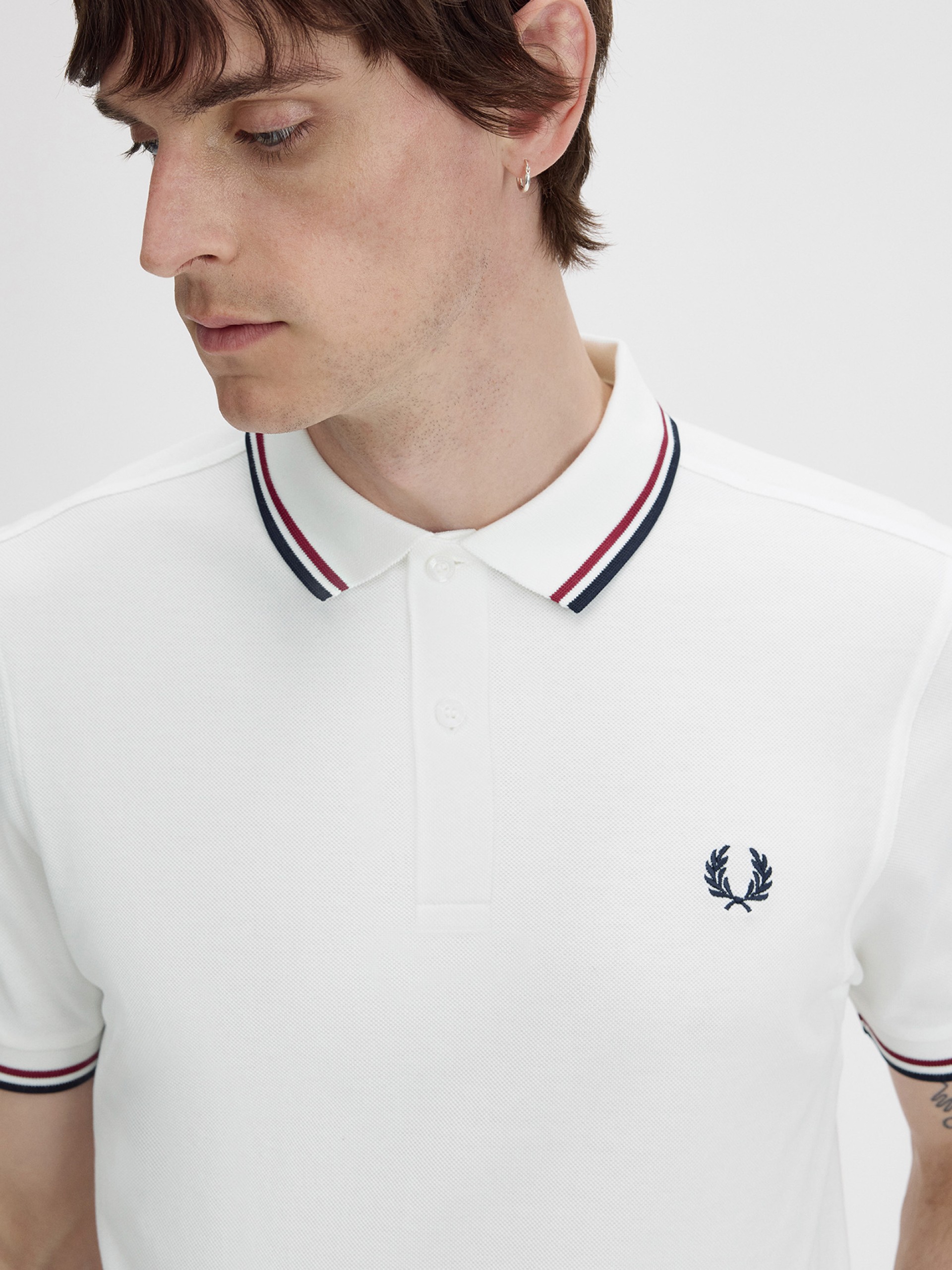 Fred Perry M3600 Twin Tipped White and Blue Polo Shirt