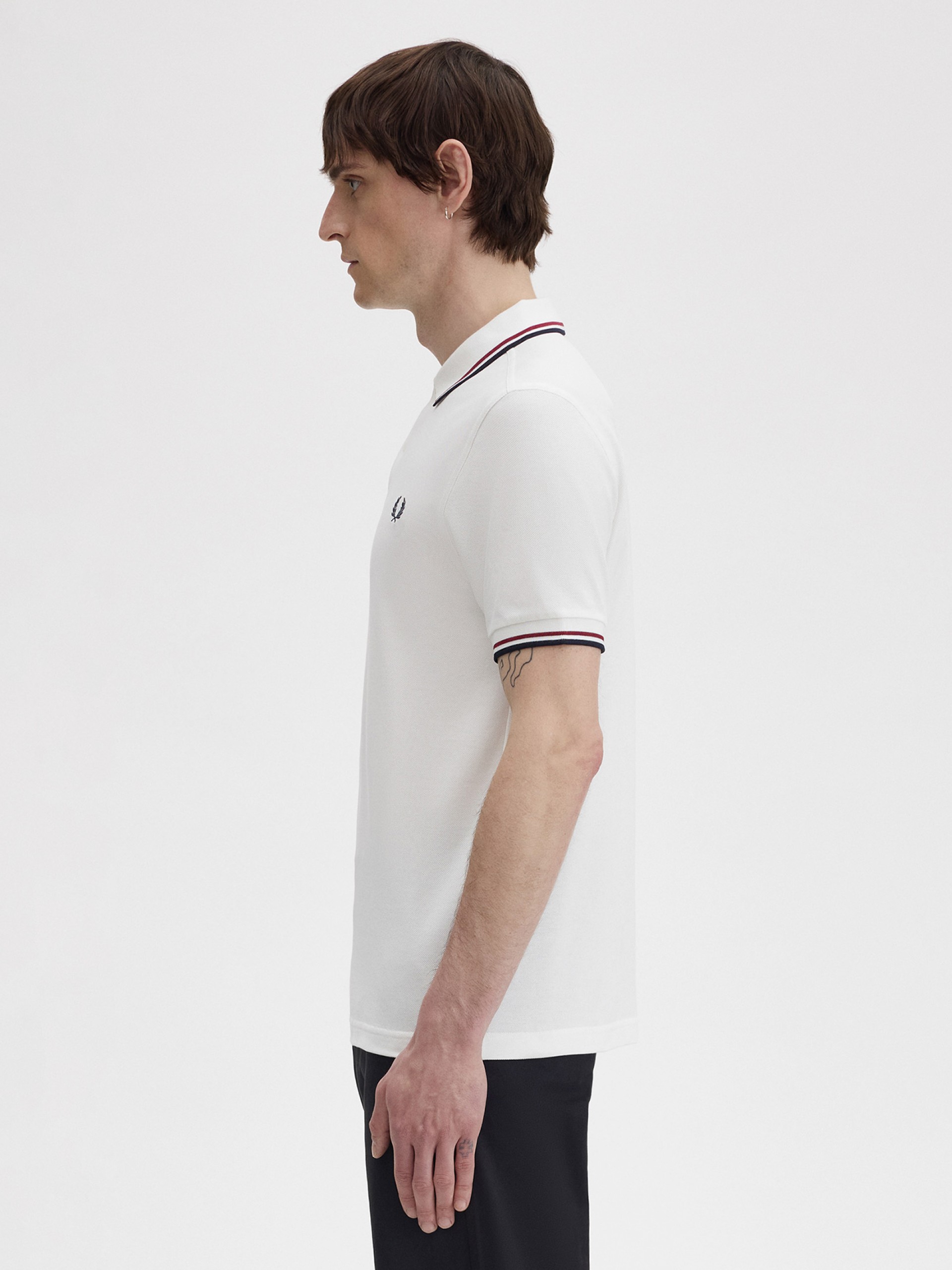 Fred Perry M3600 Twin Tipped White and Blue Polo Shirt