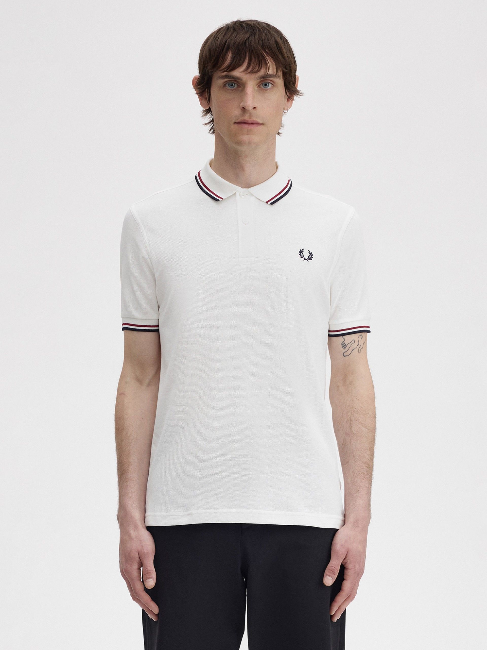 Fred Perry M3600 Twin Tipped White and Blue Polo Shirt