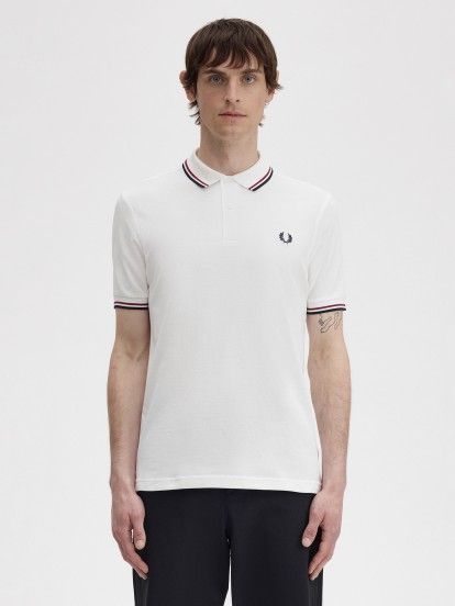 Fred Perry M3600 Twin Tipped White and Blue Polo Shirt