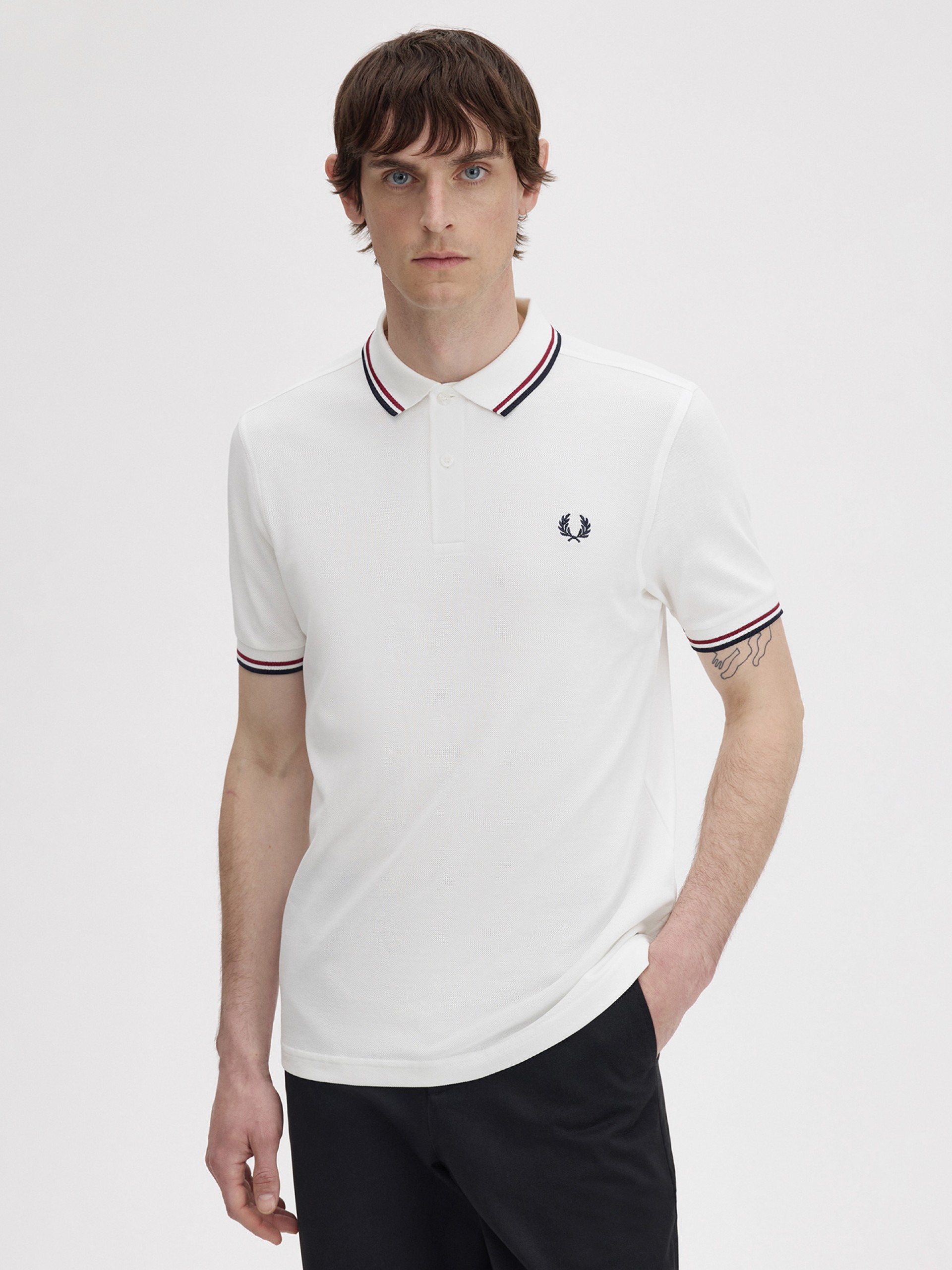 Fred Perry M3600 Twin Tipped White and Blue Polo Shirt