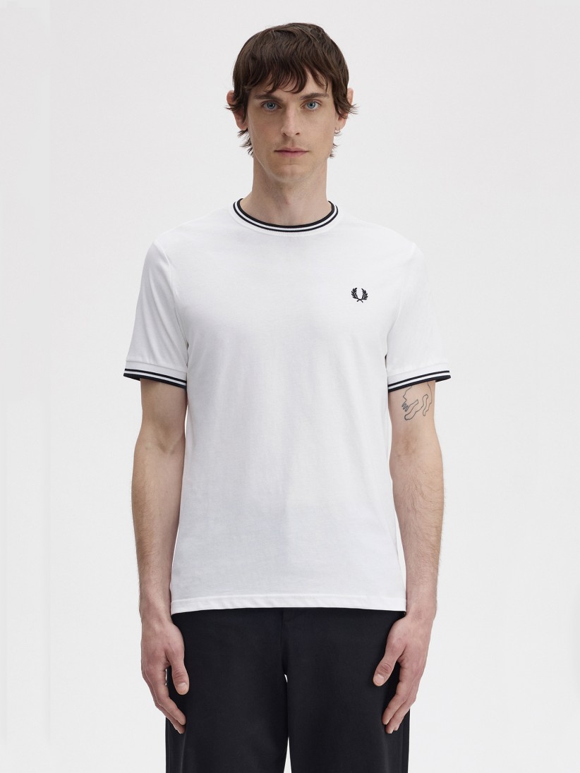 T-shirt Fred Perry Twin Tipped Branca e Preta T-shirt Fred Perry Twin Tipped Branca e Preta