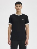 Camiseta Fred Perry Taped Ringer Negra y Blanca