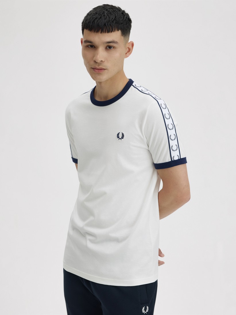 Camiseta Fred Perry Taped Ringer Blanca y Negra