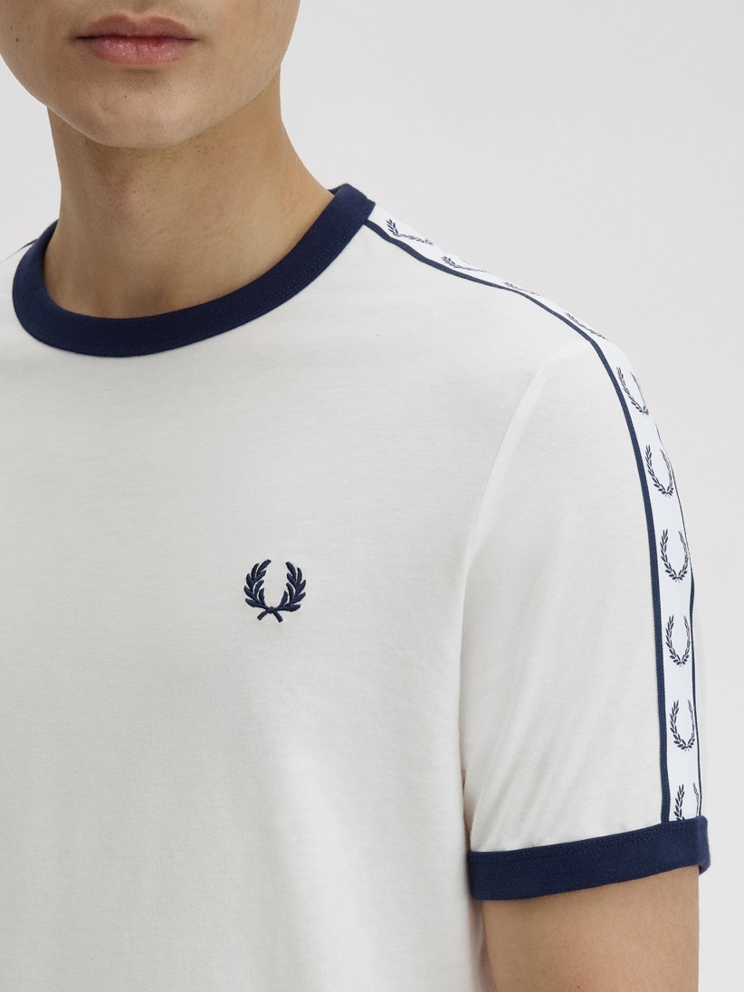 Camiseta Fred Perry Taped Ringer Blanca y Negra