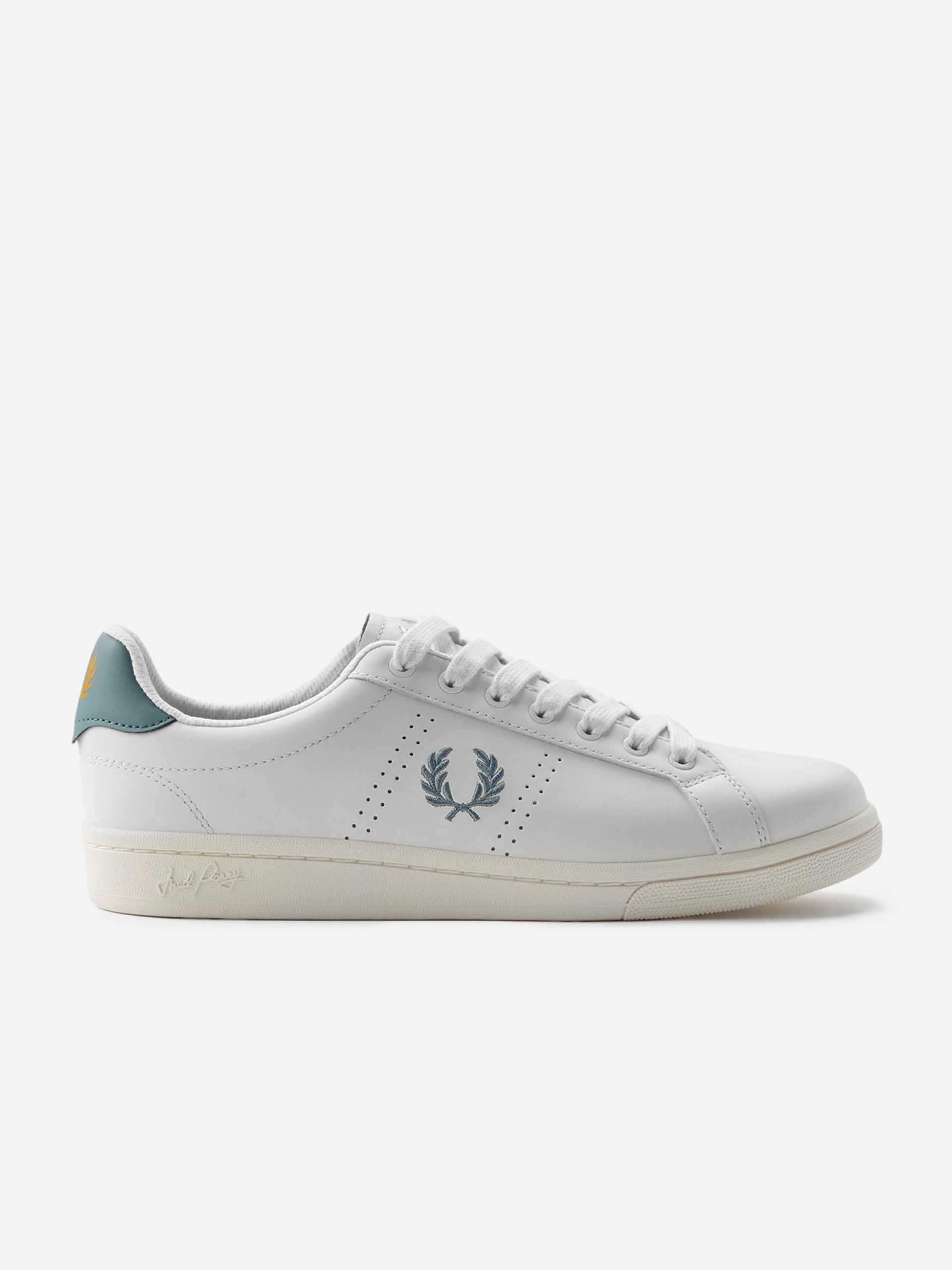 Sapatilhas Fred Perry B721 Em Pele Brancas e Azuis