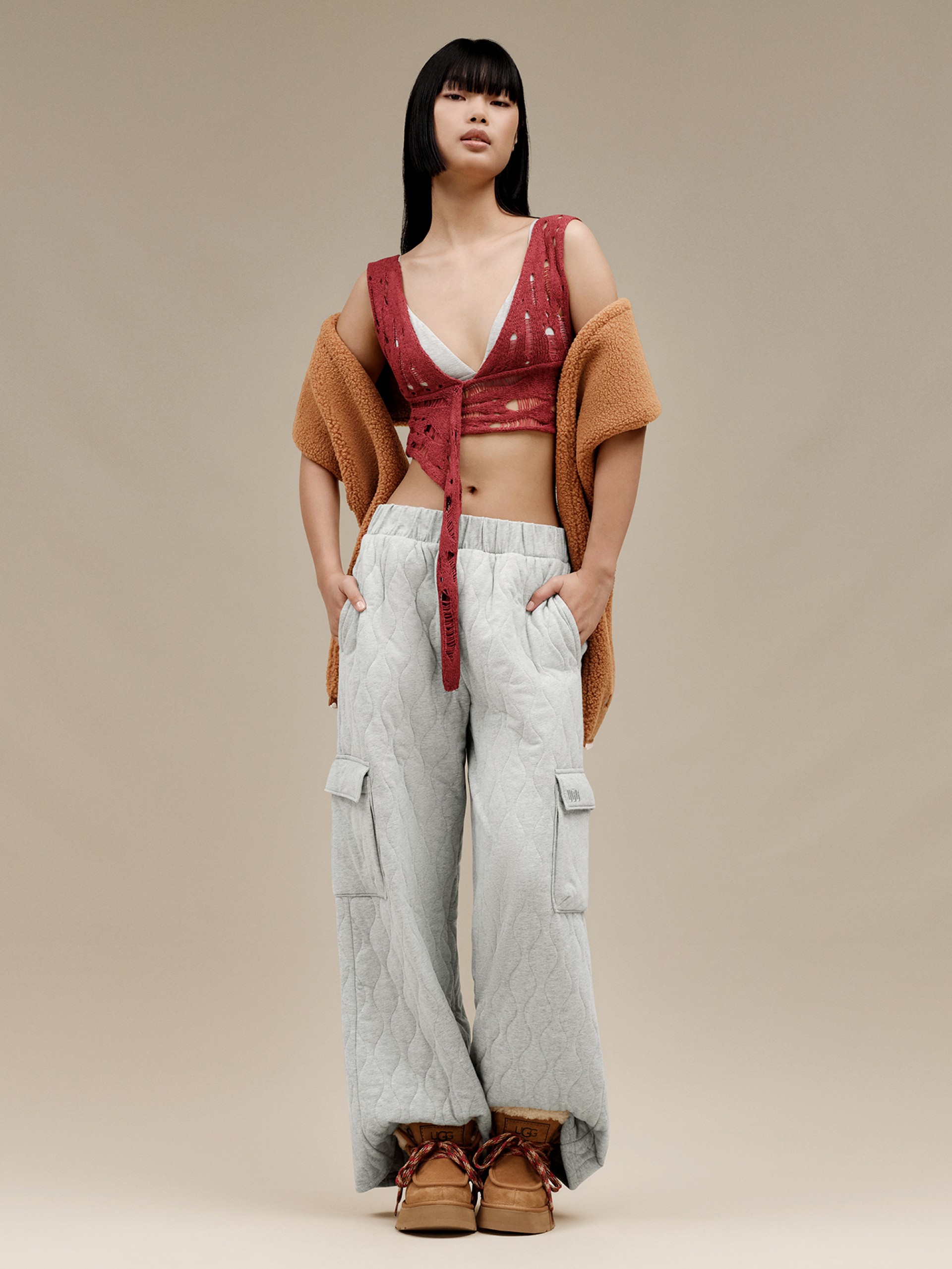 Uggfluff Scalloped Camel Scarf For Women