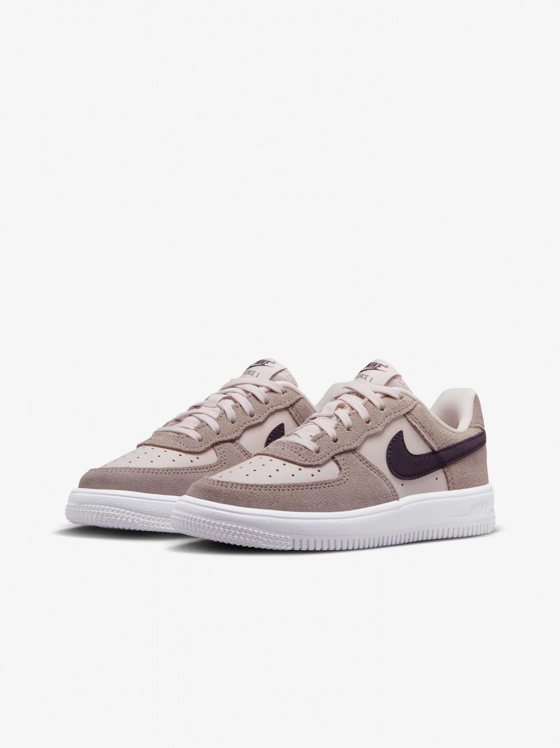 Sapatilhas Nike Force 1 Low Lace Essential+ Rosa e Castanhas Em Pele e Camurça Para Criança