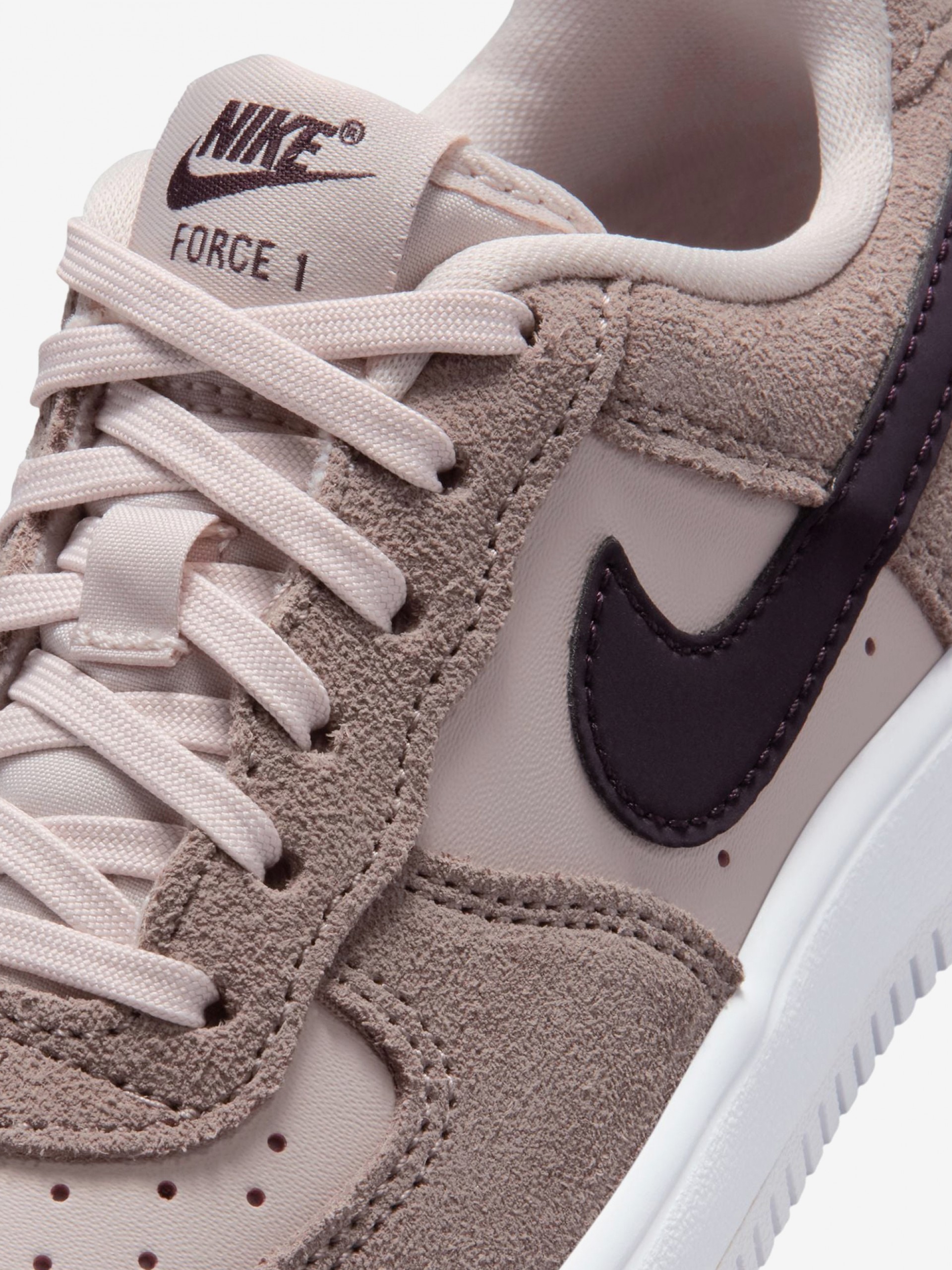 Sapatilhas Nike Force 1 Low Lace Essential+ Rosa e Castanhas Em Pele e Camurça Para Criança